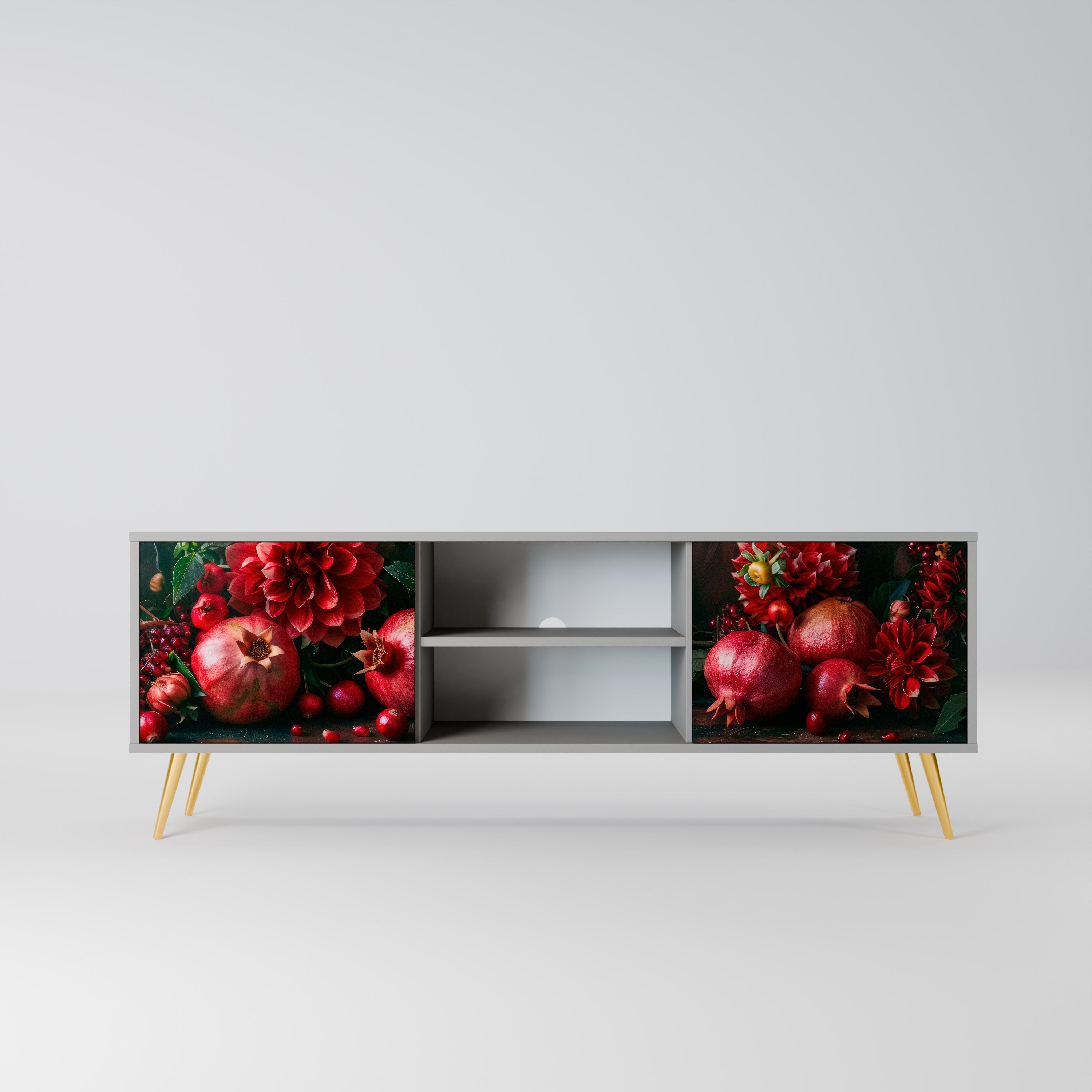 DAHLIAS AND POMEGRANATES 2-Door TV Stand in Grey Finish