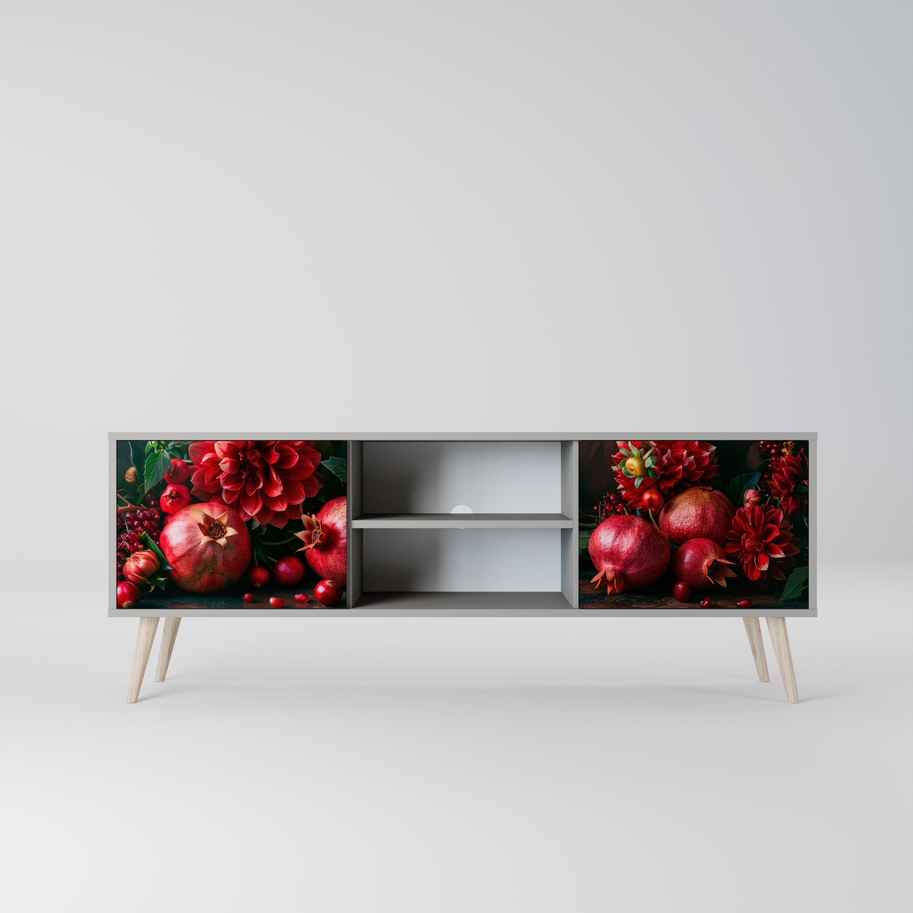 DAHLIAS AND POMEGRANATES 2-Door TV Stand in Grey Finish