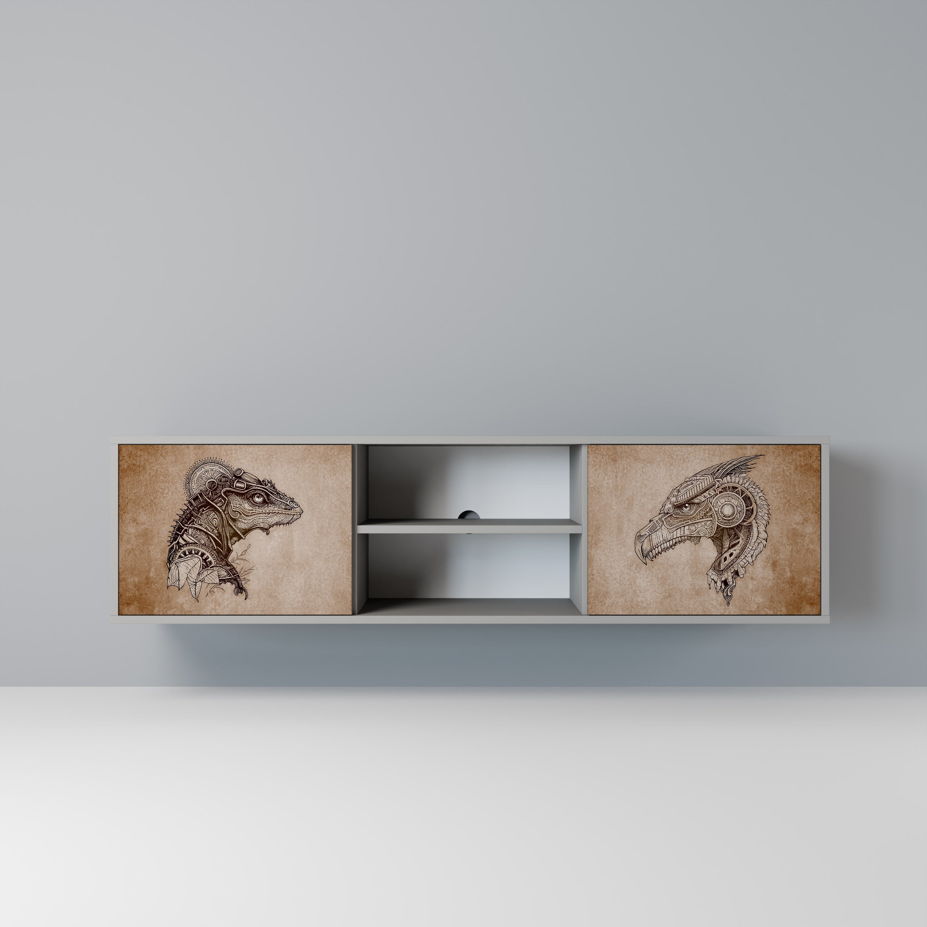 STEAMPUNK CLAN 2-Door TV Stand in Grey Finish