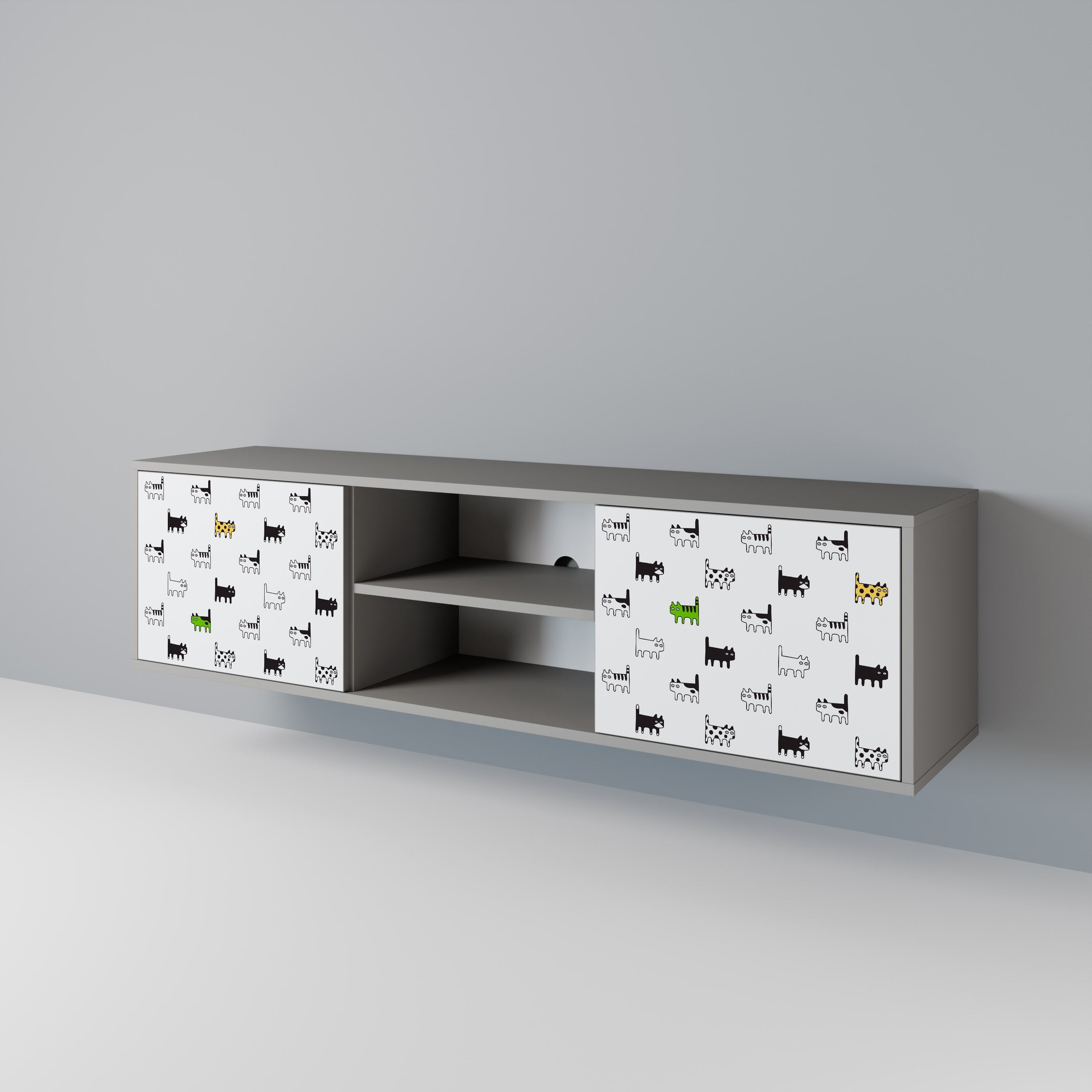 CATS COMPILATION 2-Door TV Stand in Grey Finish