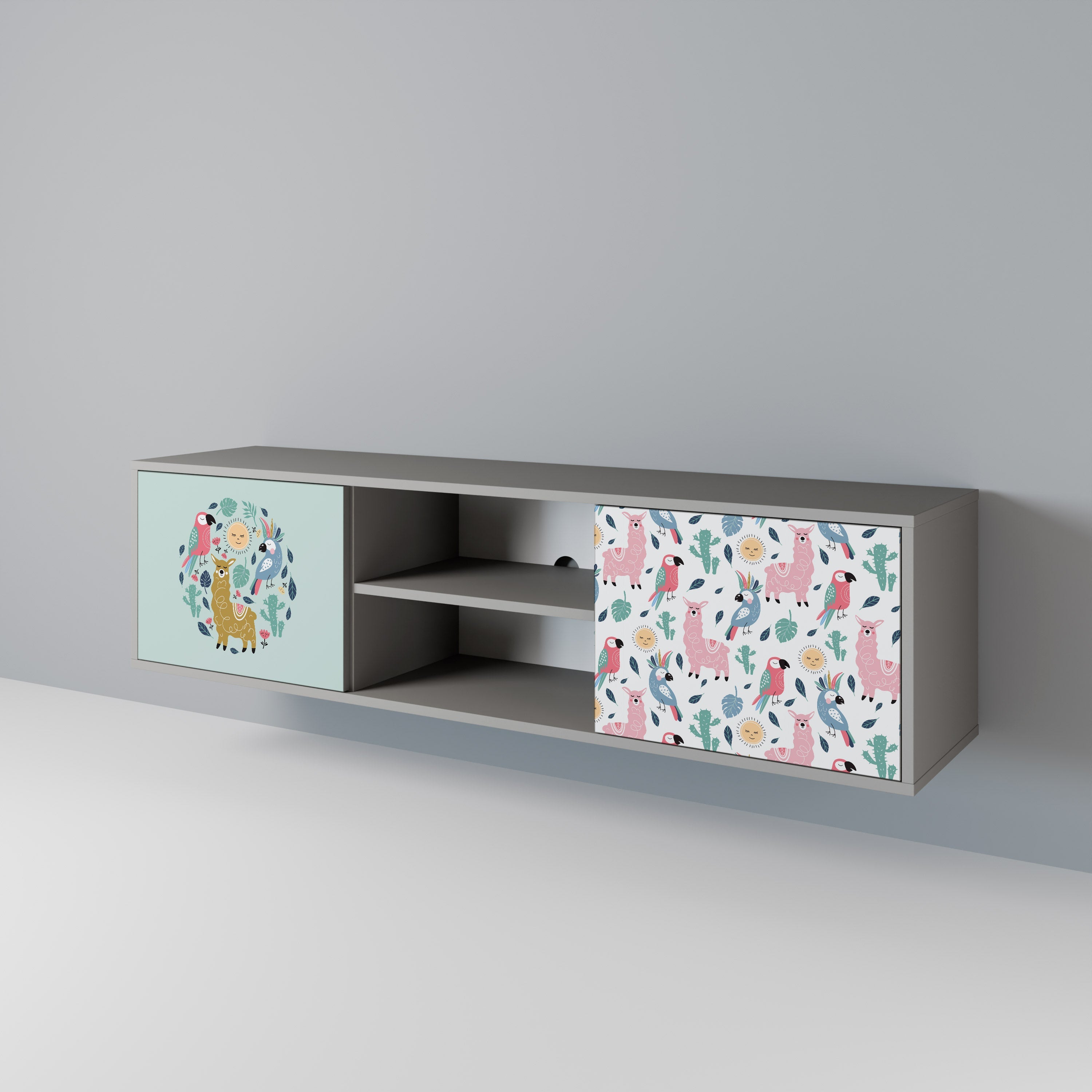 COLORFUL ALPACAS 2-Door TV Stand in Grey Finish