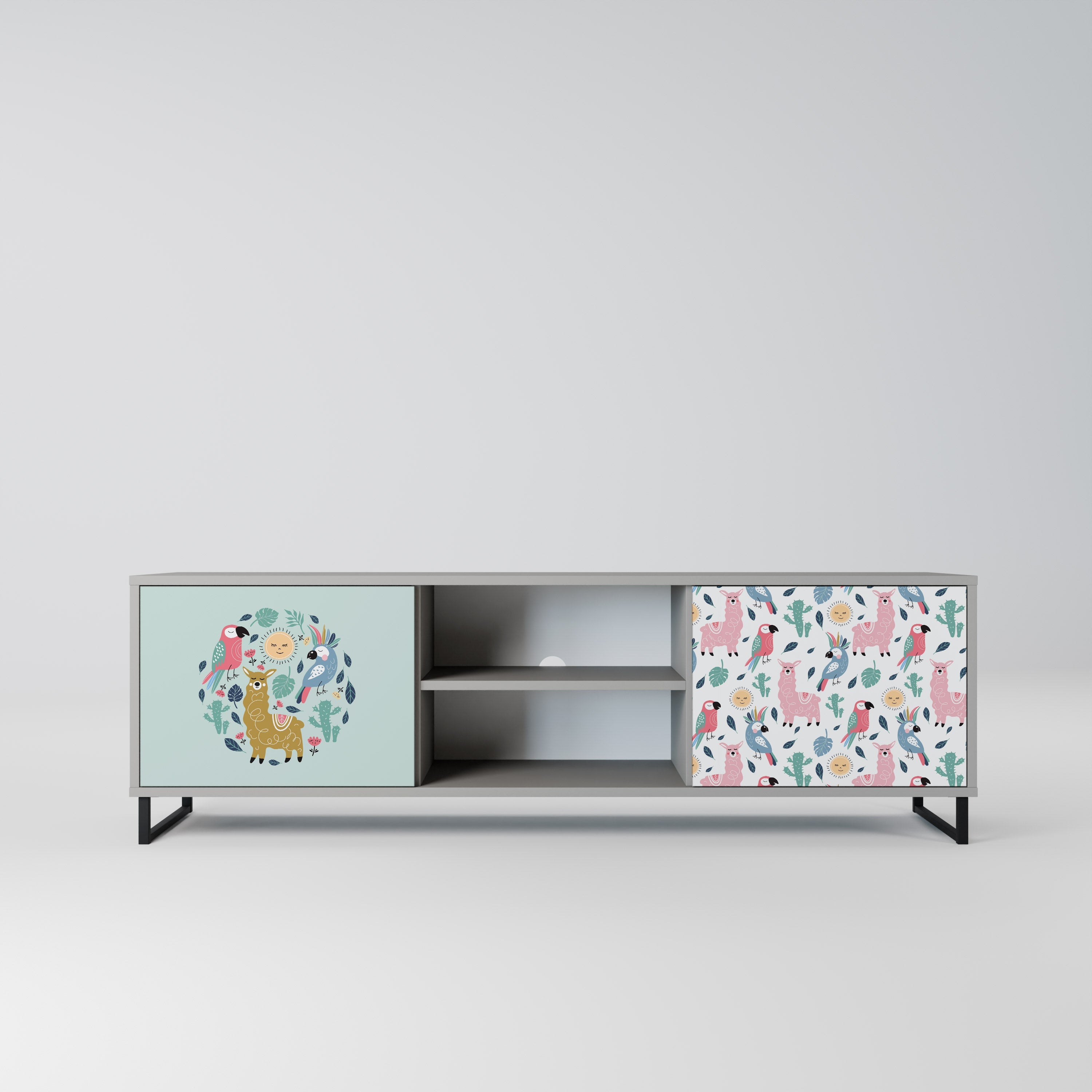 COLORFUL ALPACAS 2-Door TV Stand in Grey Finish