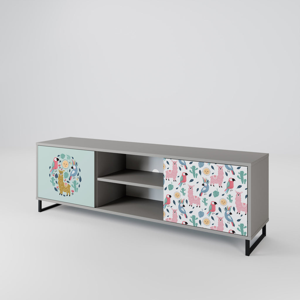 COLORFUL ALPACAS 2-Door TV Stand in Grey Finish