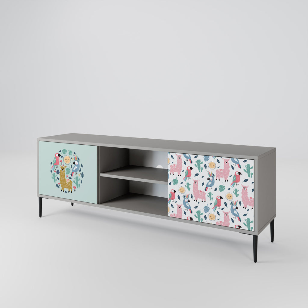 COLORFUL ALPACAS 2-Door TV Stand in Grey Finish