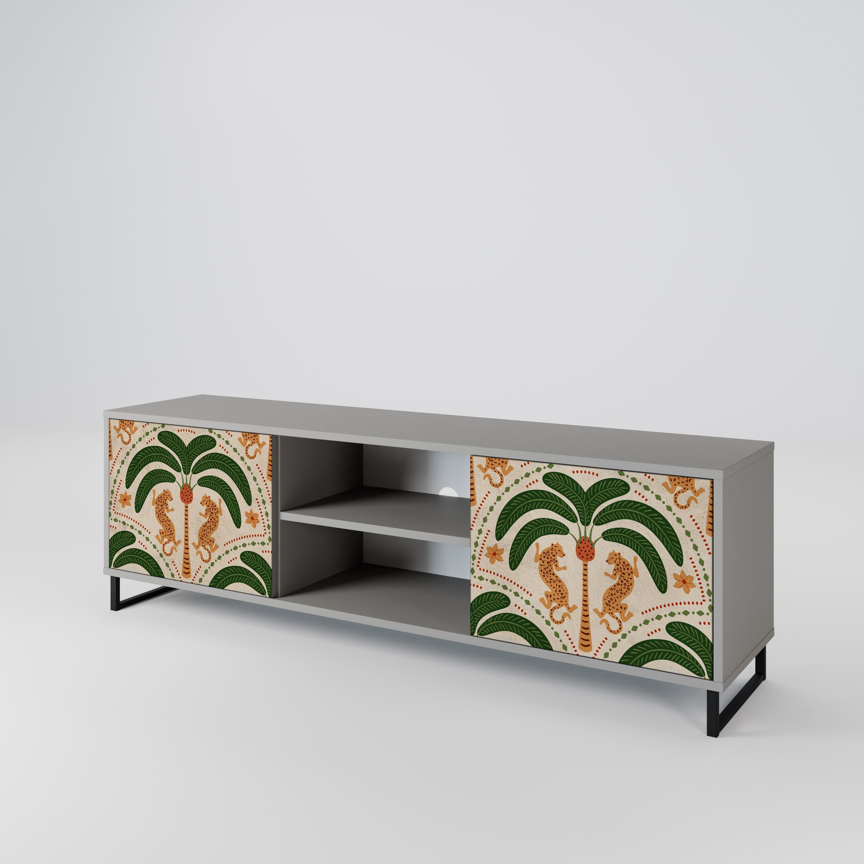 DANCING PREDATORS 2-Door TV Stand in Grey Finish