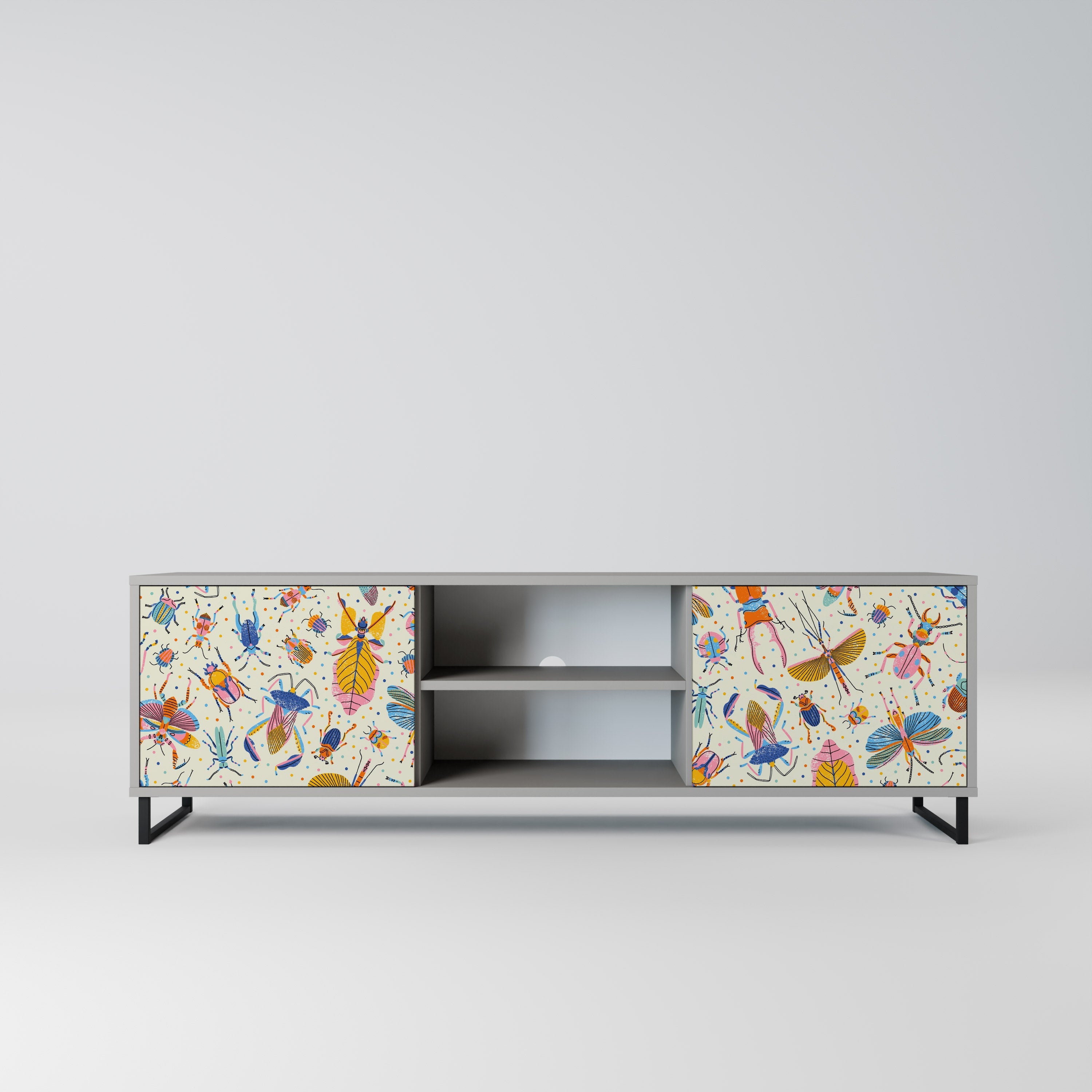 COLORFUL INSECTS 2-Door TV Stand in Grey Finish