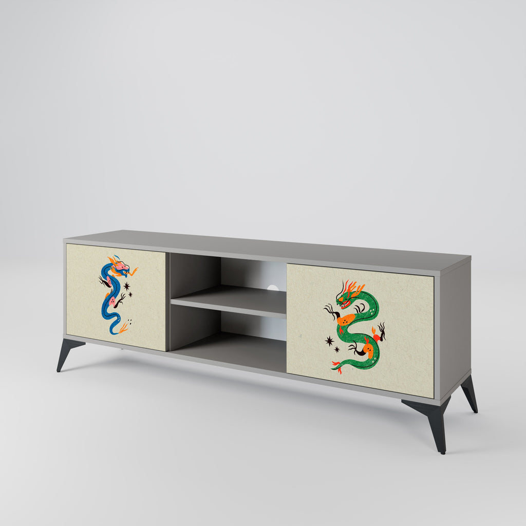 MYTHOLOGICAL CREATURES 2-Door TV Stand in Grey Finish