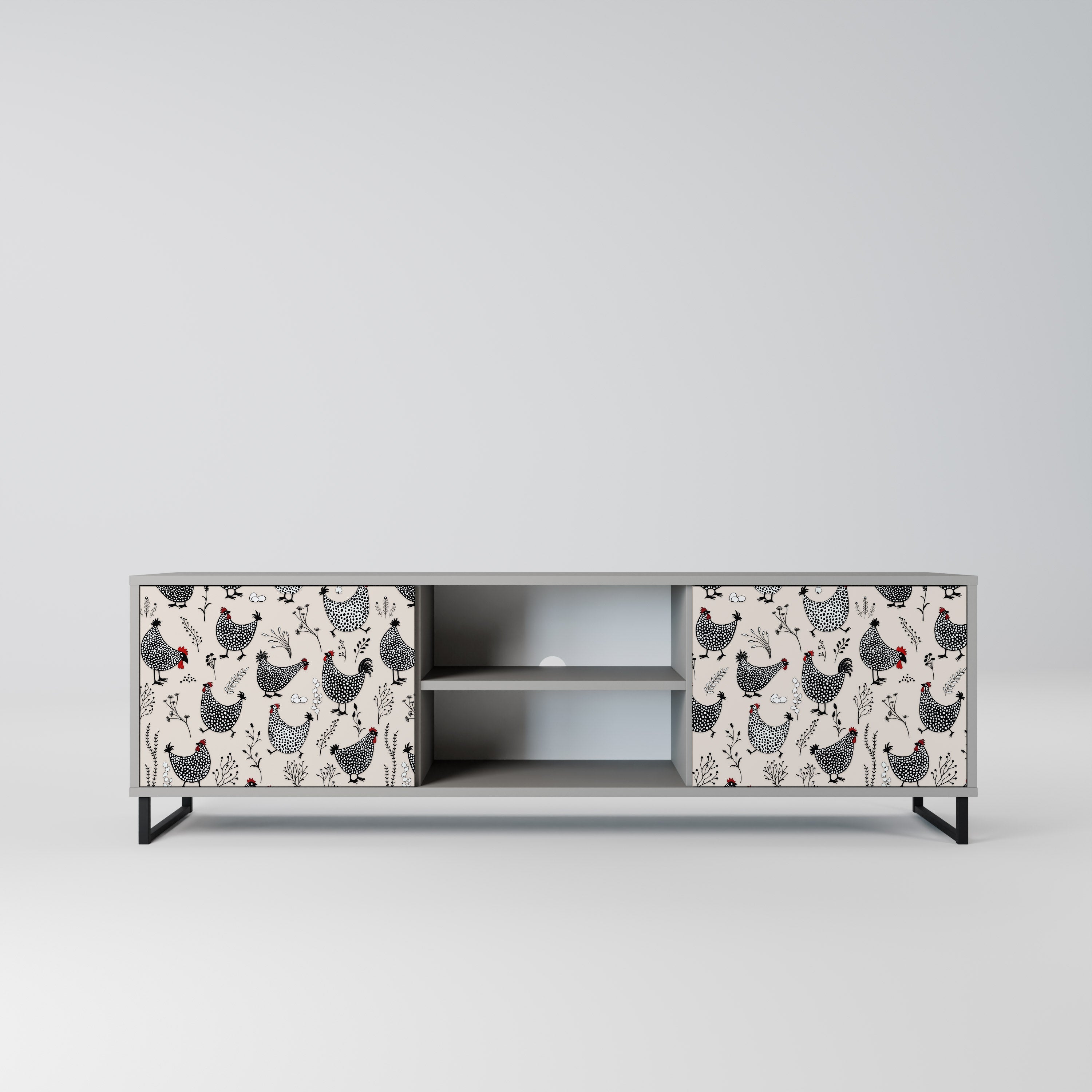 HAPPY HENS 2-Door TV Stand in Grey Finish