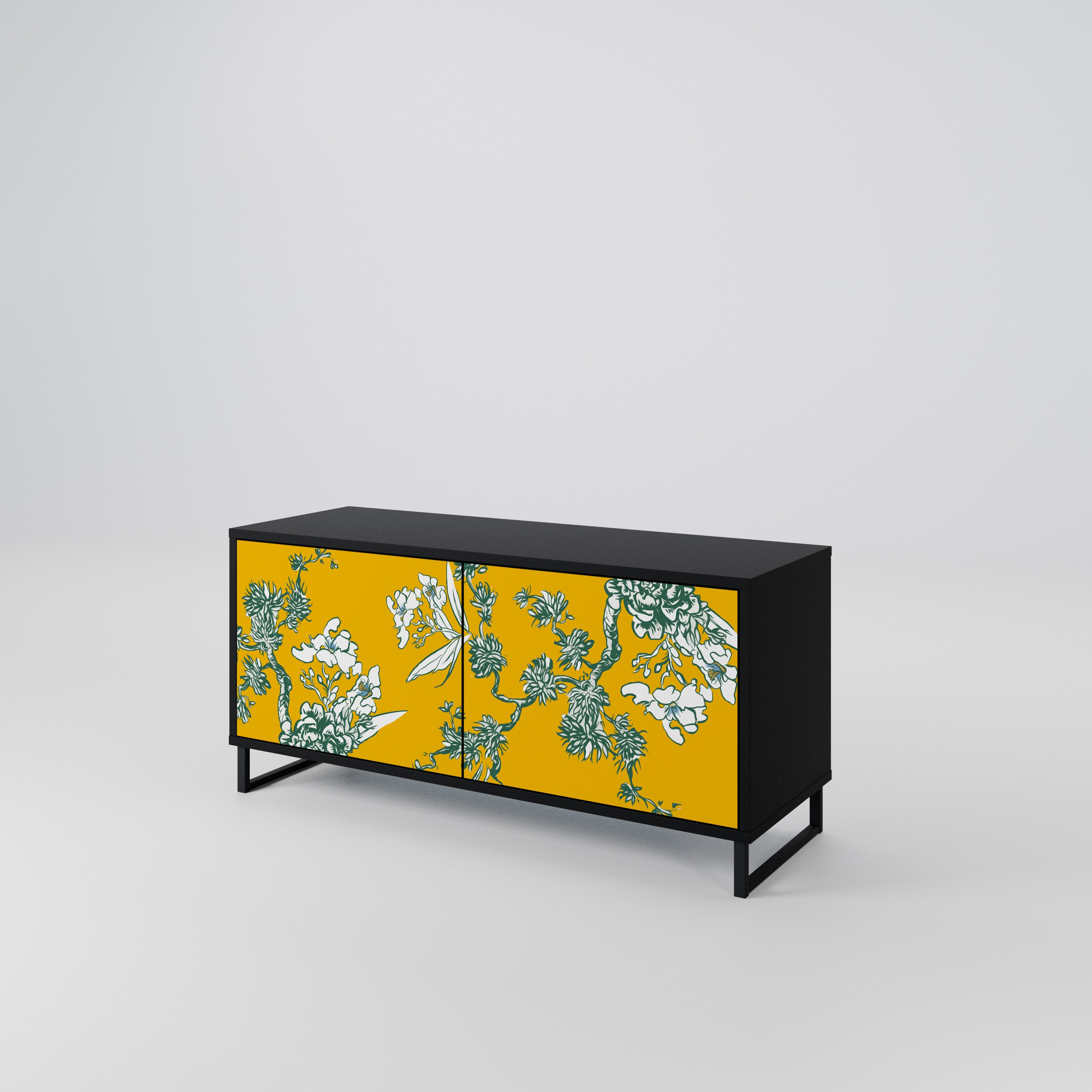 YELLOW CHINOISERIE Compact 2-Door TV Cabinet