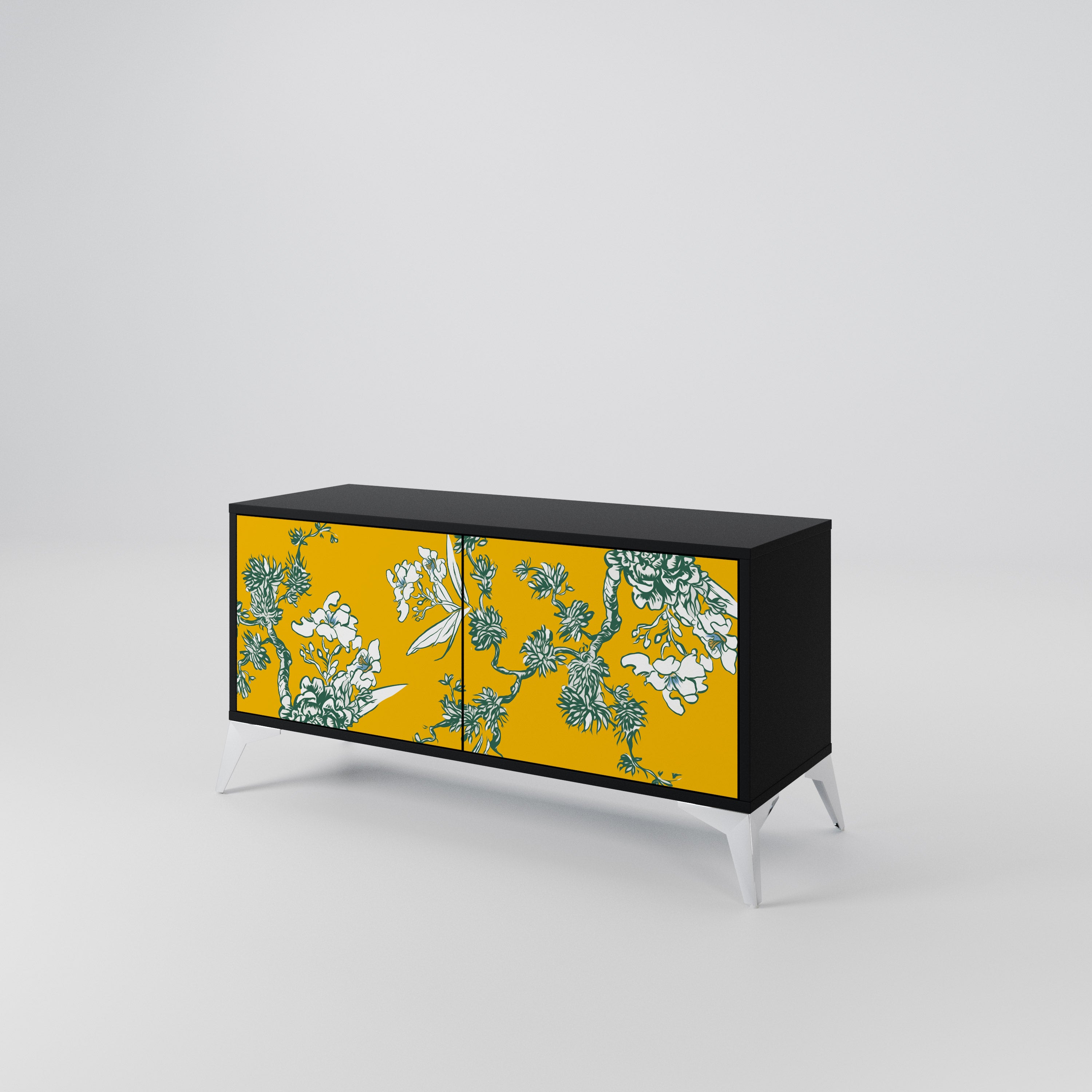 YELLOW CHINOISERIE Compact 2-Door TV Cabinet