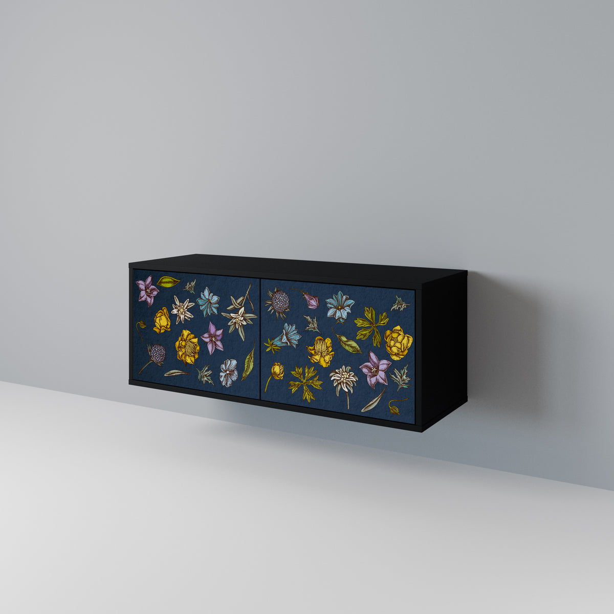 FLOWERS ON NAVY BLUE Kompaktes 2-türiges TV-Lowboard