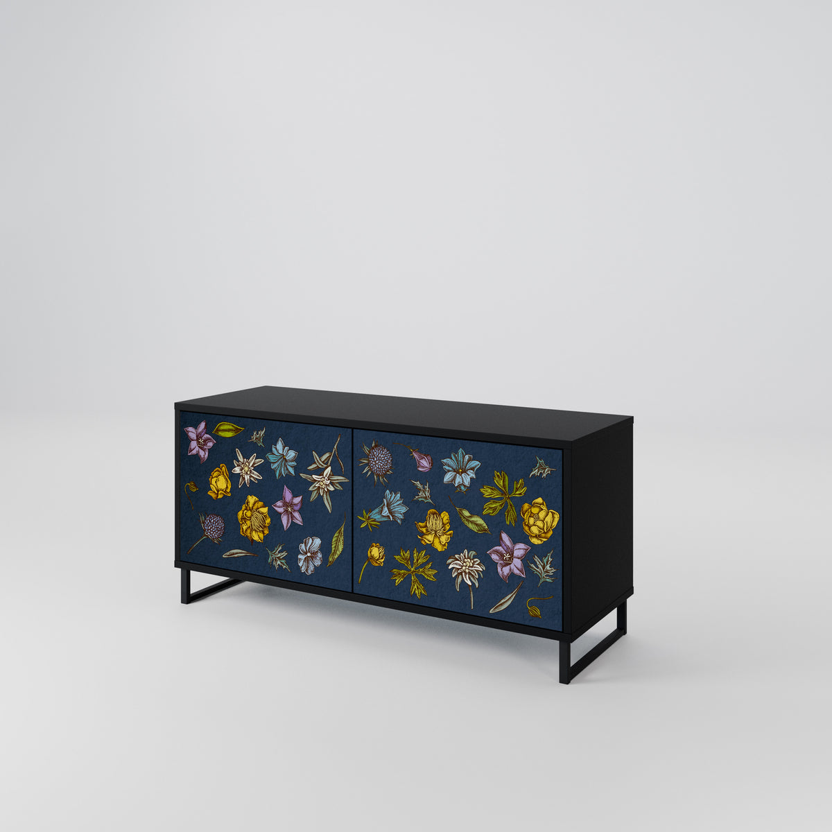 FLOWERS ON NAVY BLUE Kompaktes 2-türiges TV-Lowboard
