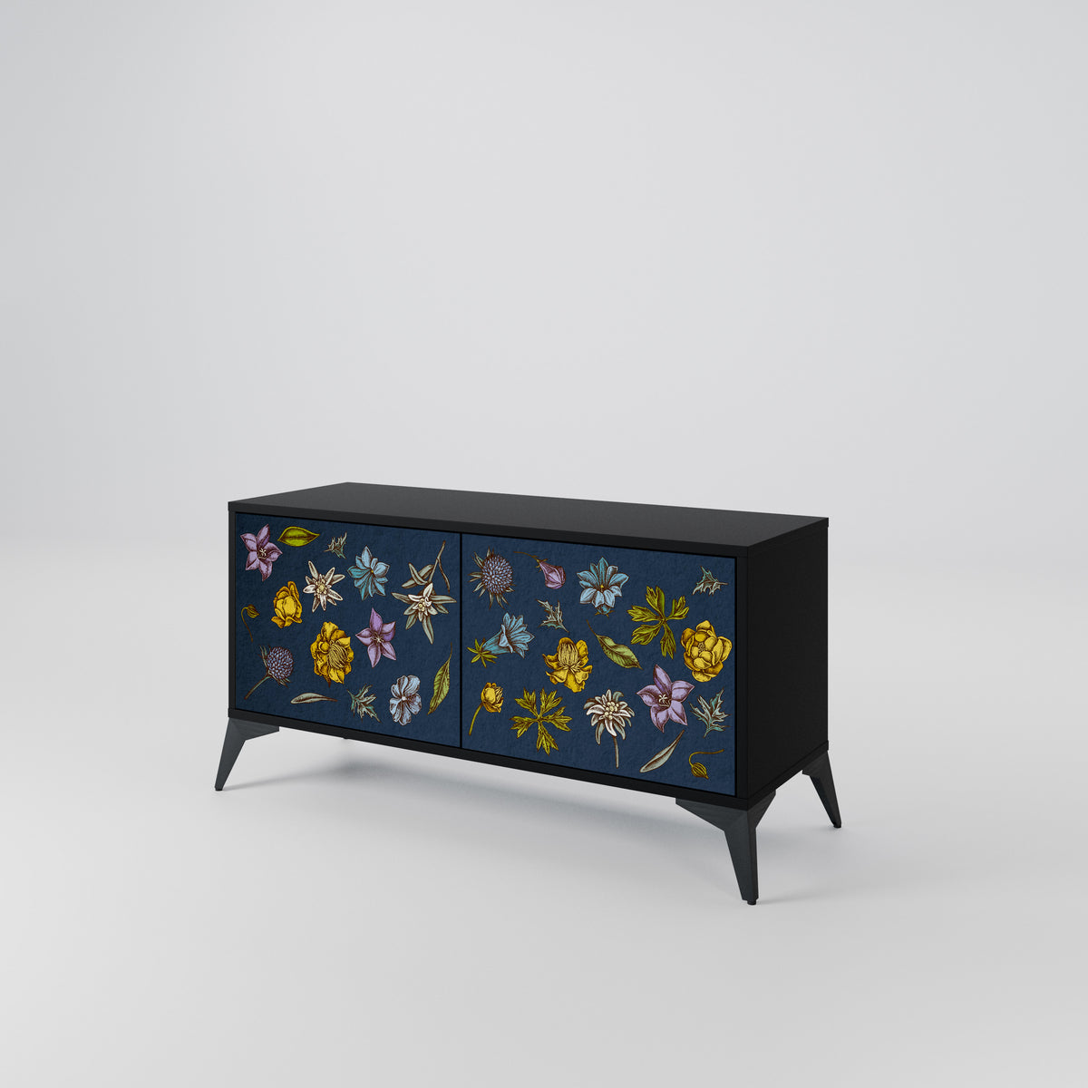 FLOWERS ON NAVY BLUE Kompaktes 2-türiges TV-Lowboard