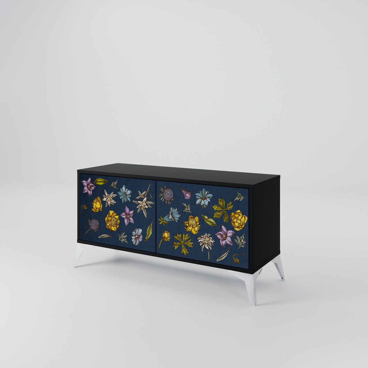 FLOWERS ON NAVY BLUE Kompaktes 2-türiges TV-Lowboard
