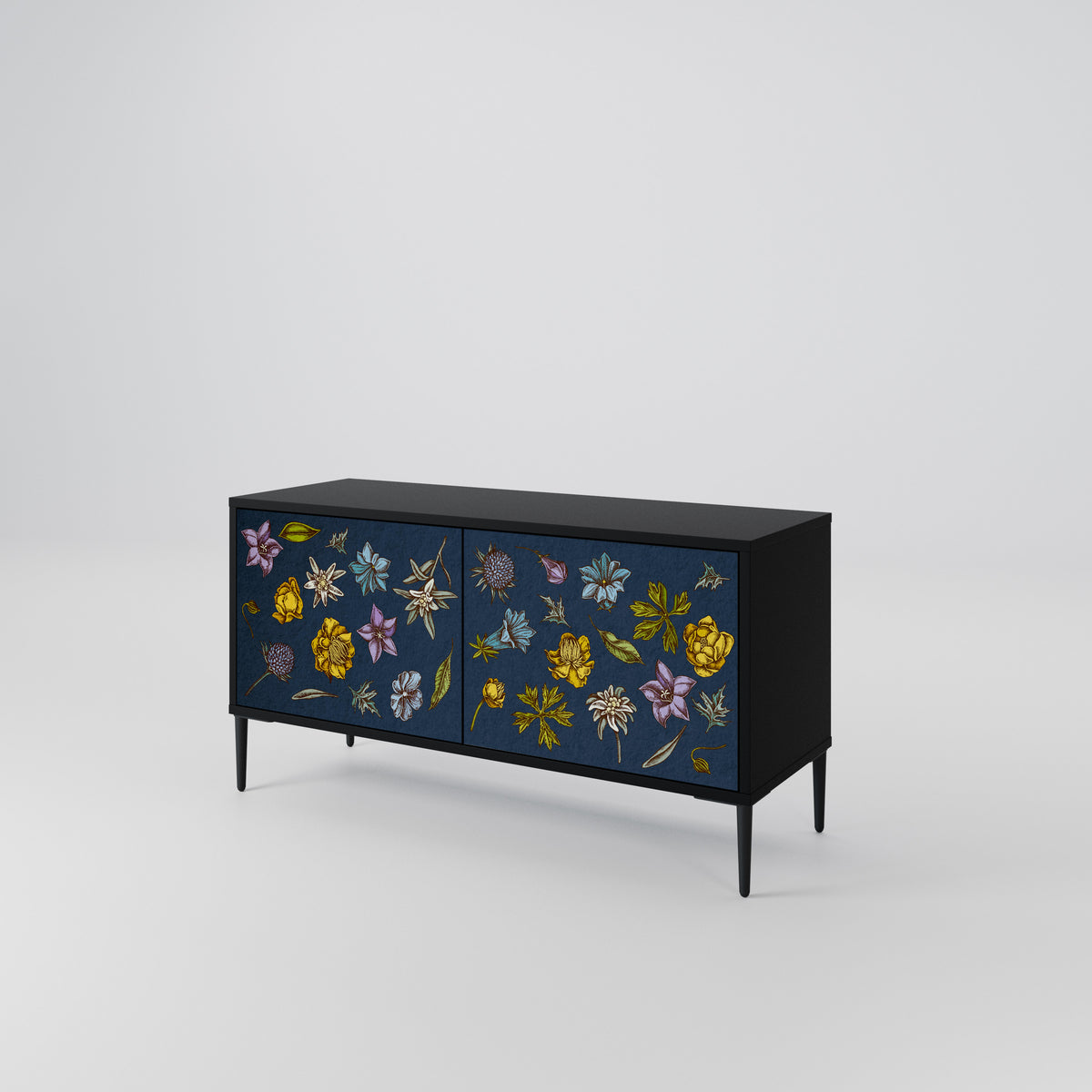 FLOWERS ON NAVY BLUE Kompaktes 2-türiges TV-Lowboard