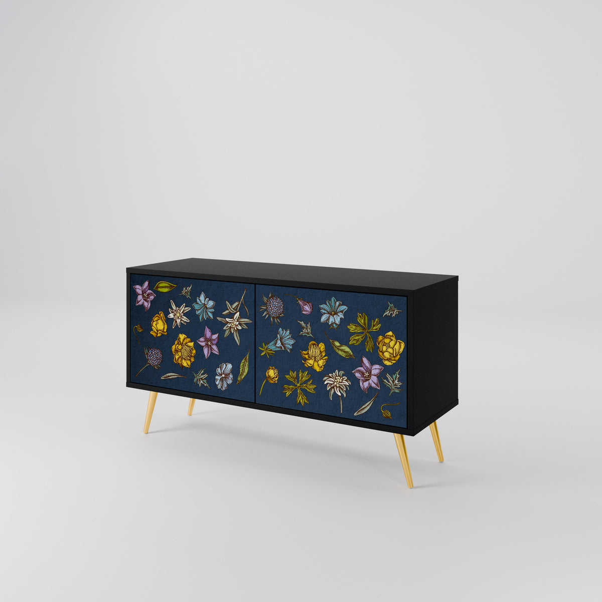 FLOWERS ON NAVY BLUE Kompaktes 2-türiges TV-Lowboard