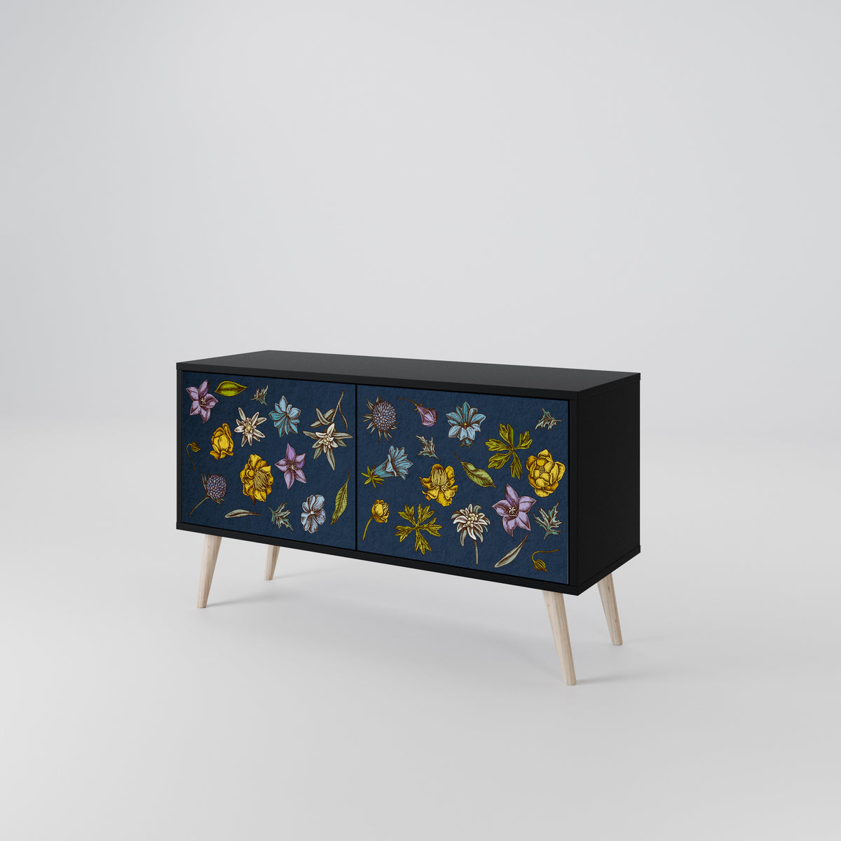 FLOWERS ON NAVY BLUE Kompaktes 2-türiges TV-Lowboard