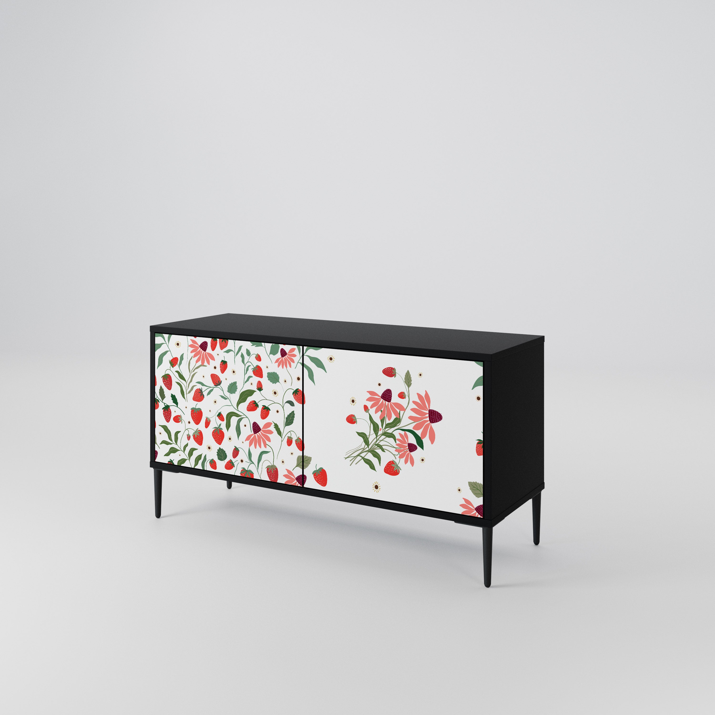 FLOWERS AND STRAWBERRIES Compact 2-Door TV Cabinet