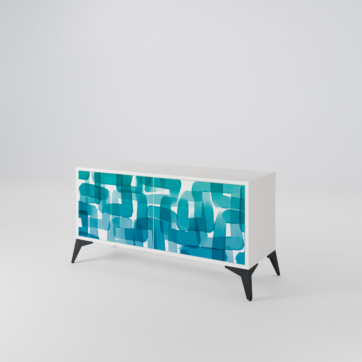 TURQUOISE RECTANGLES Compact 2-Door TV Cabinet