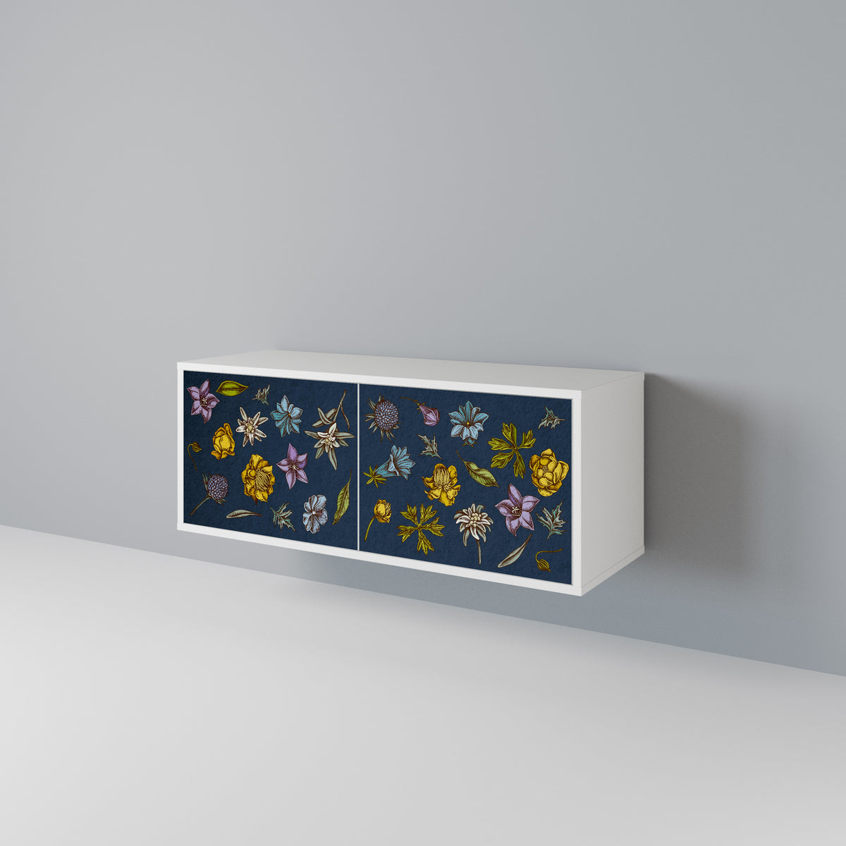 FLOWERS ON NAVY BLUE Kompaktes 2-türiges TV-Lowboard
