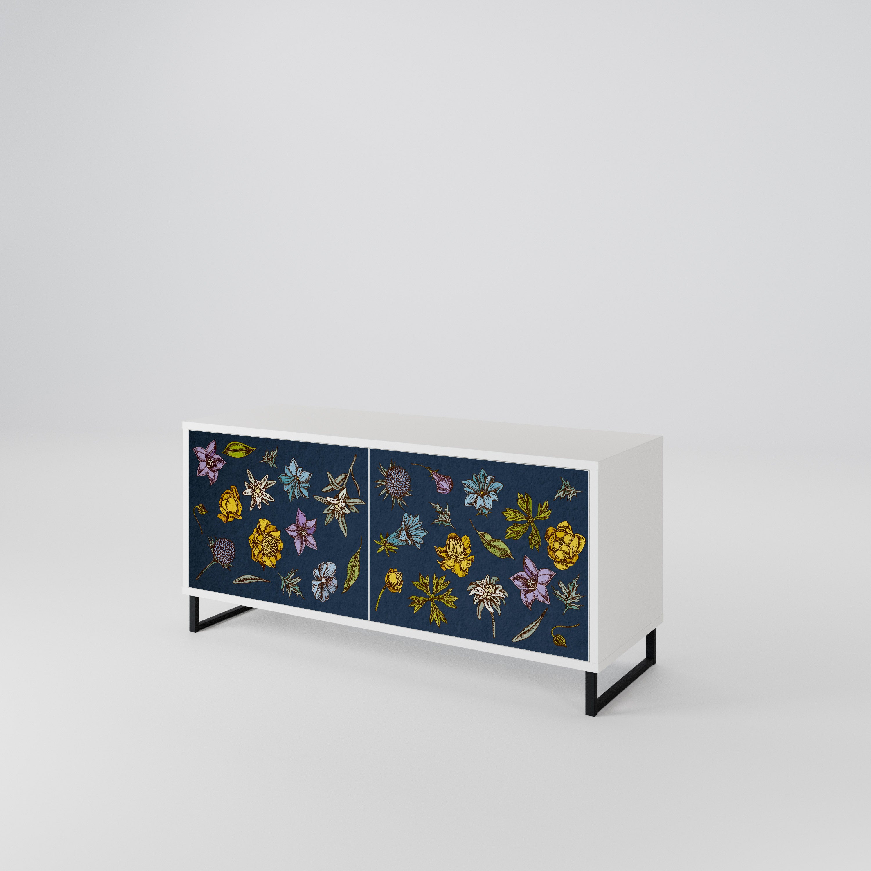 FLOWERS ON NAVY BLUE Kompaktes 2-türiges TV-Lowboard