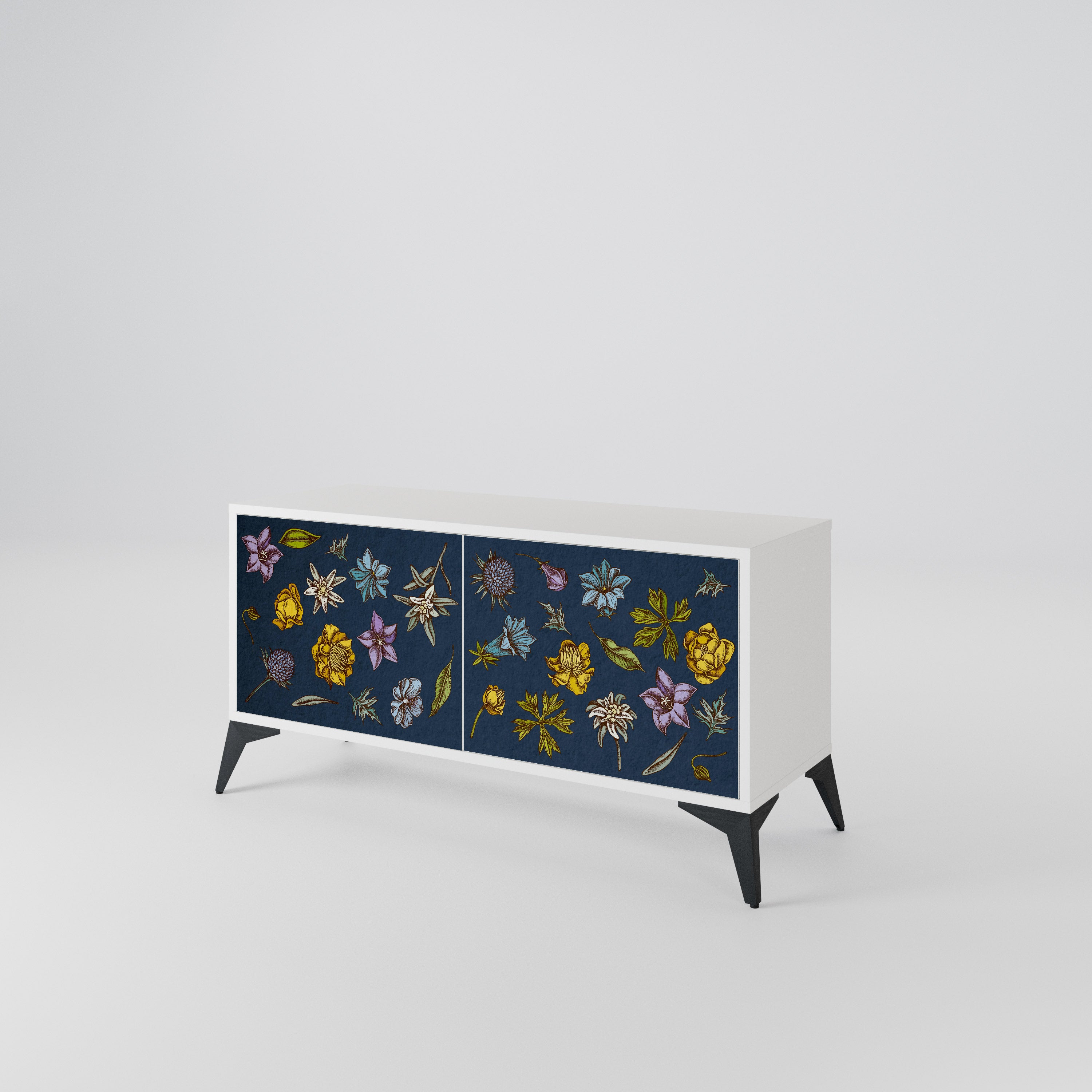 FLOWERS ON NAVY BLUE Kompaktes 2-türiges TV-Lowboard