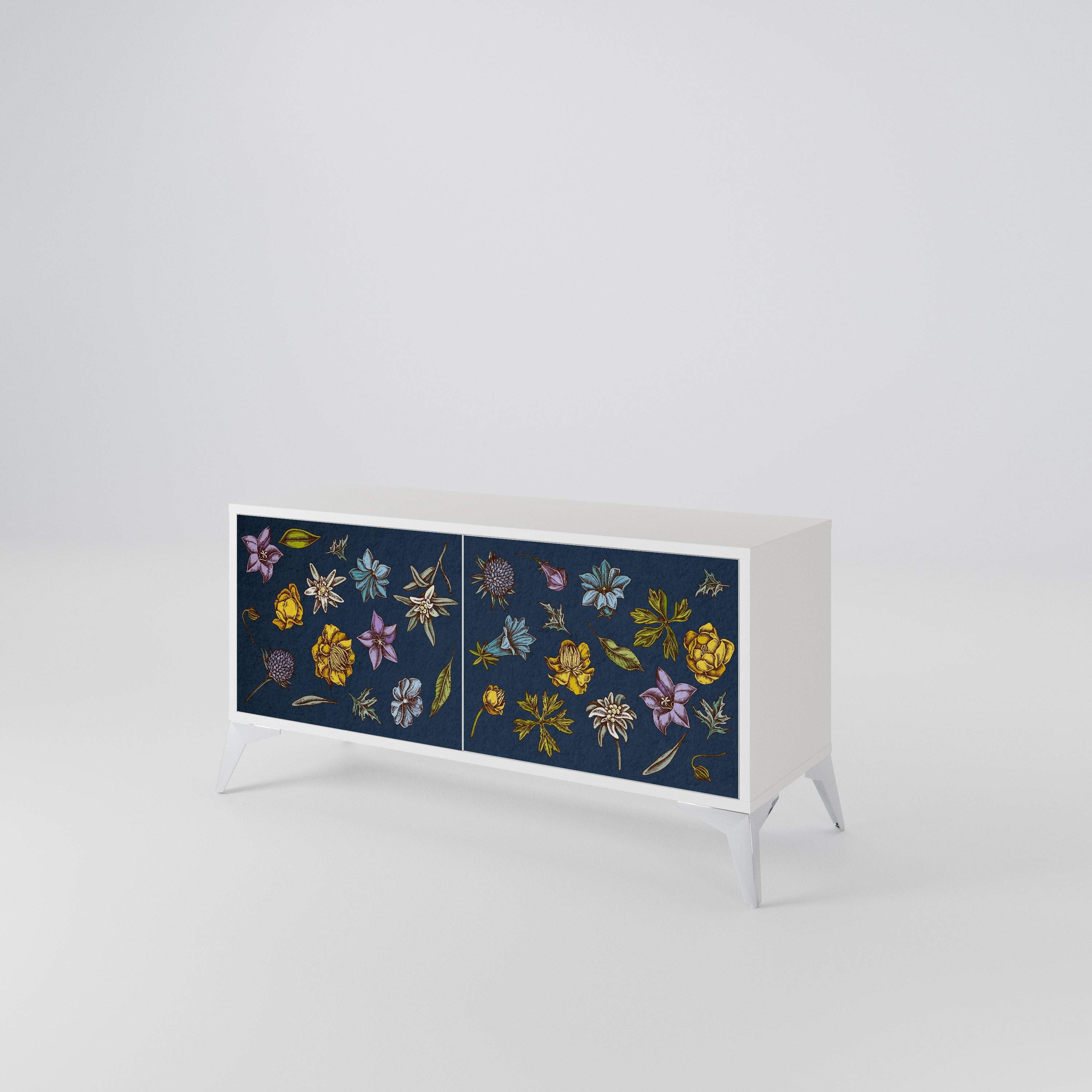 FLOWERS ON NAVY BLUE Kompaktes 2-türiges TV-Lowboard