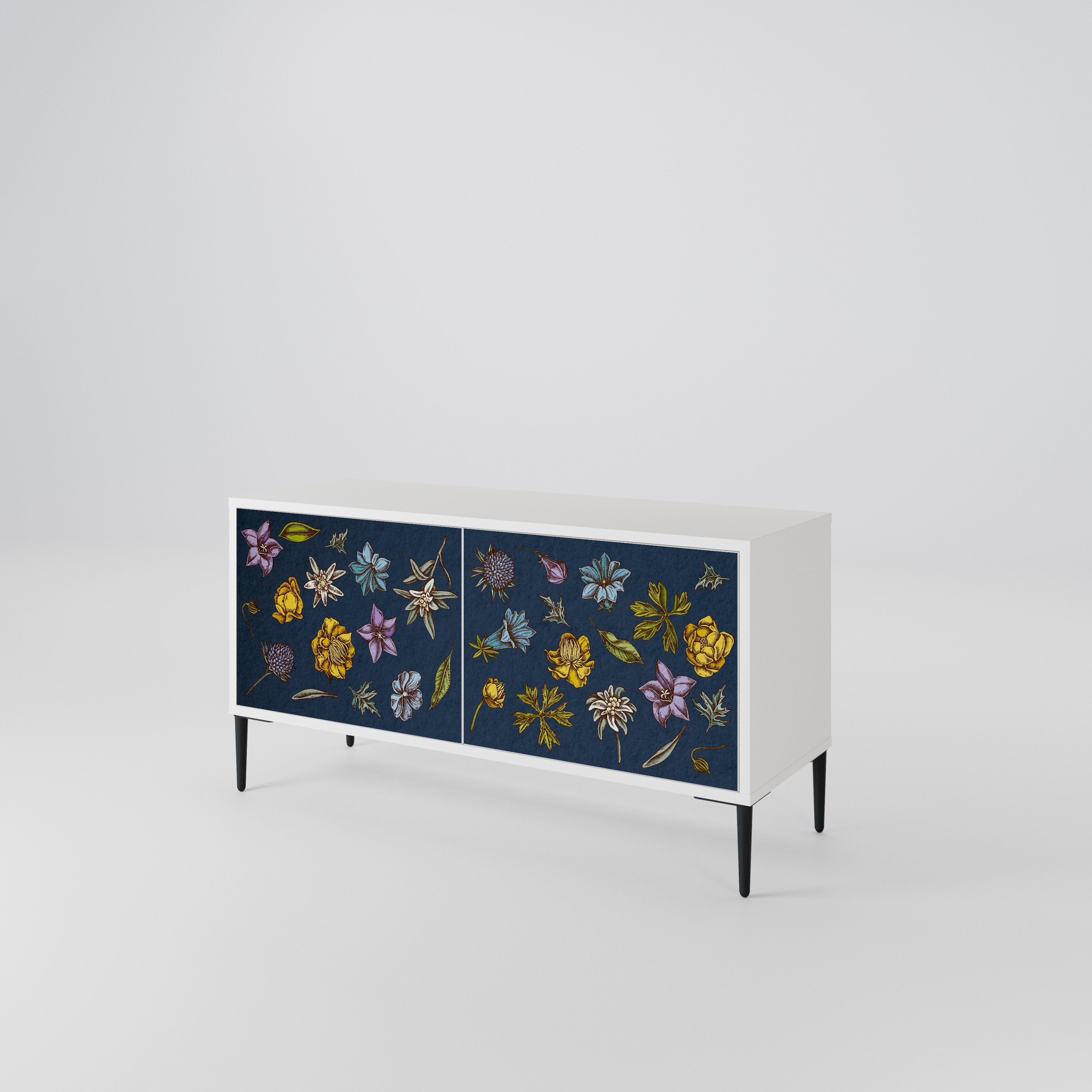 FLOWERS ON NAVY BLUE Kompaktes 2-türiges TV-Lowboard