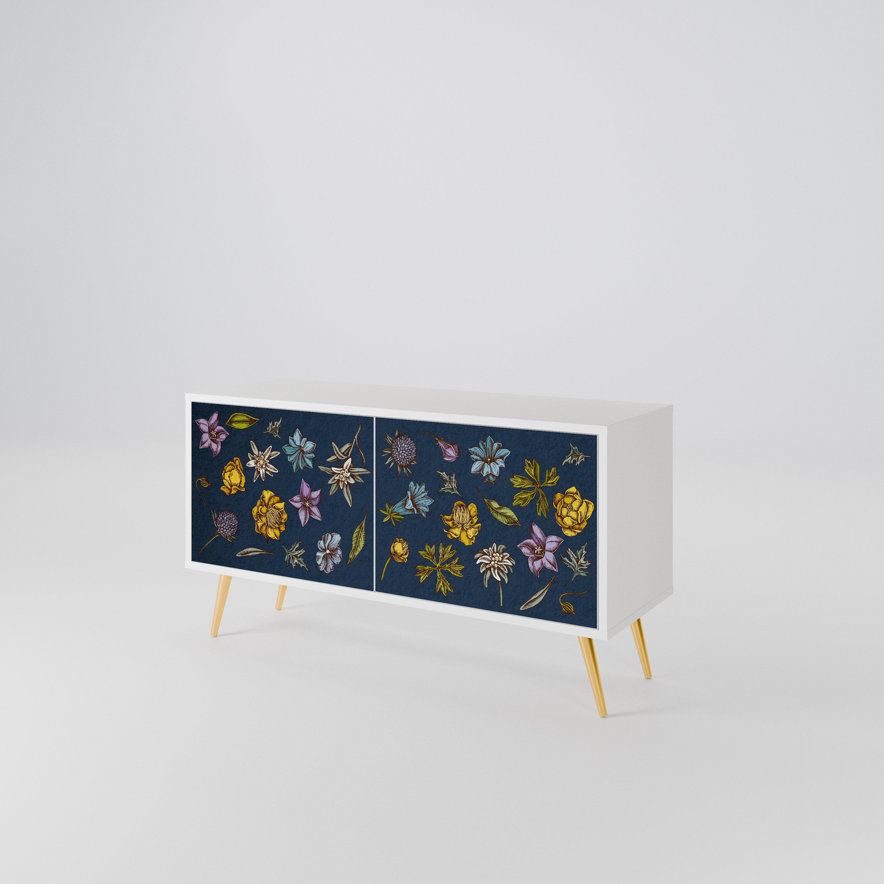FLOWERS ON NAVY BLUE Kompaktes 2-türiges TV-Lowboard