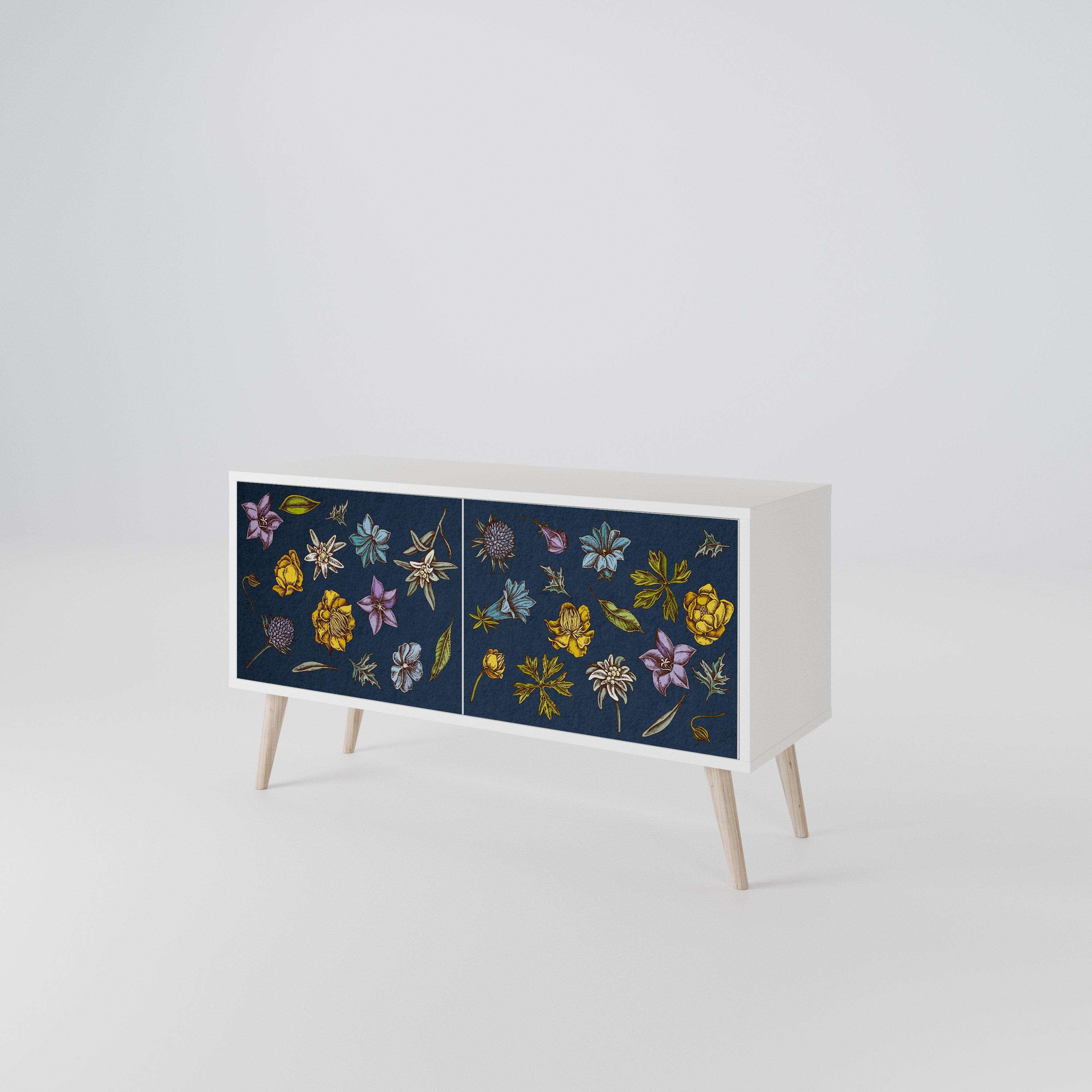 FLOWERS ON NAVY BLUE Kompaktes 2-türiges TV-Lowboard