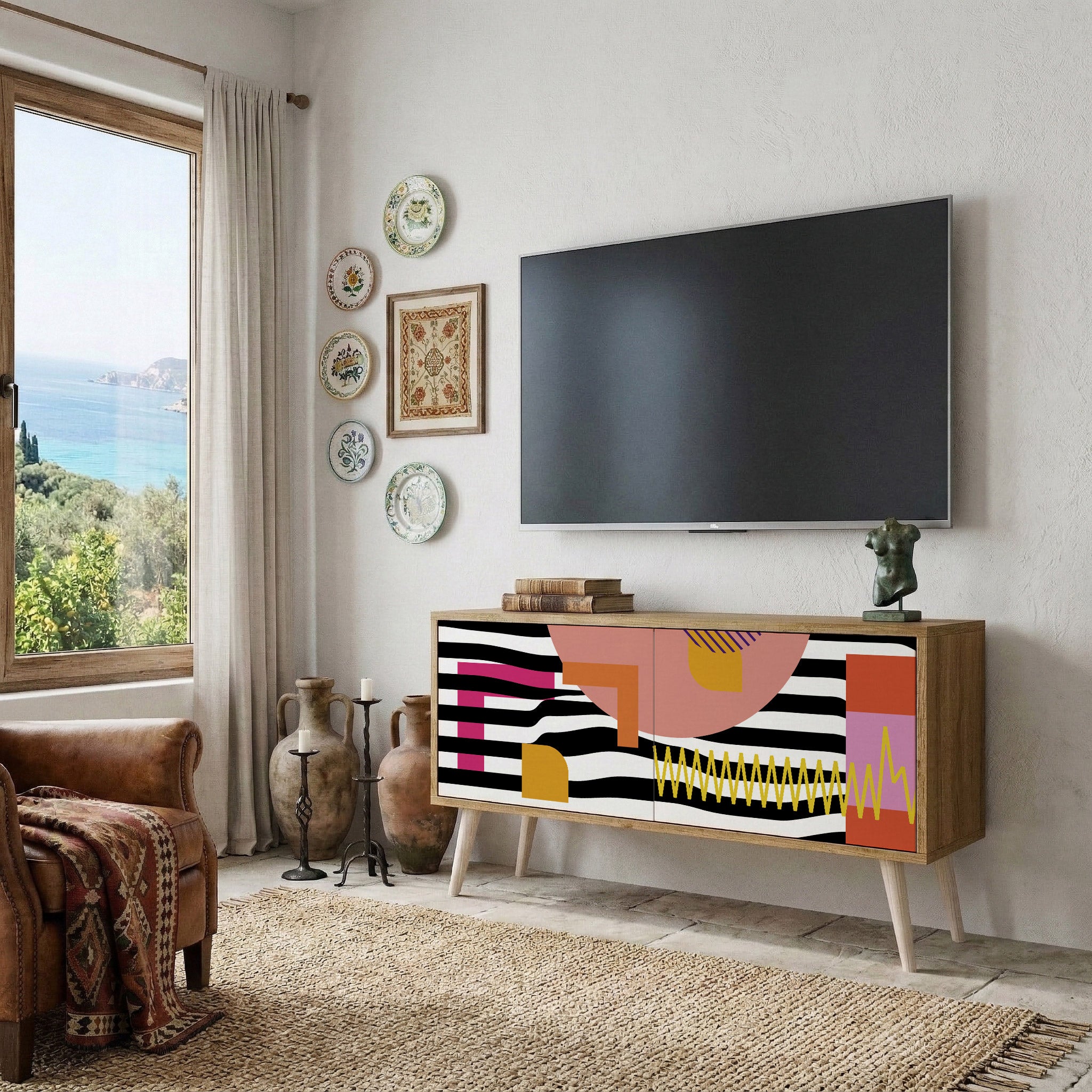 CHROMATIC ABSTRACT Compact 2-Door TV Cabinet