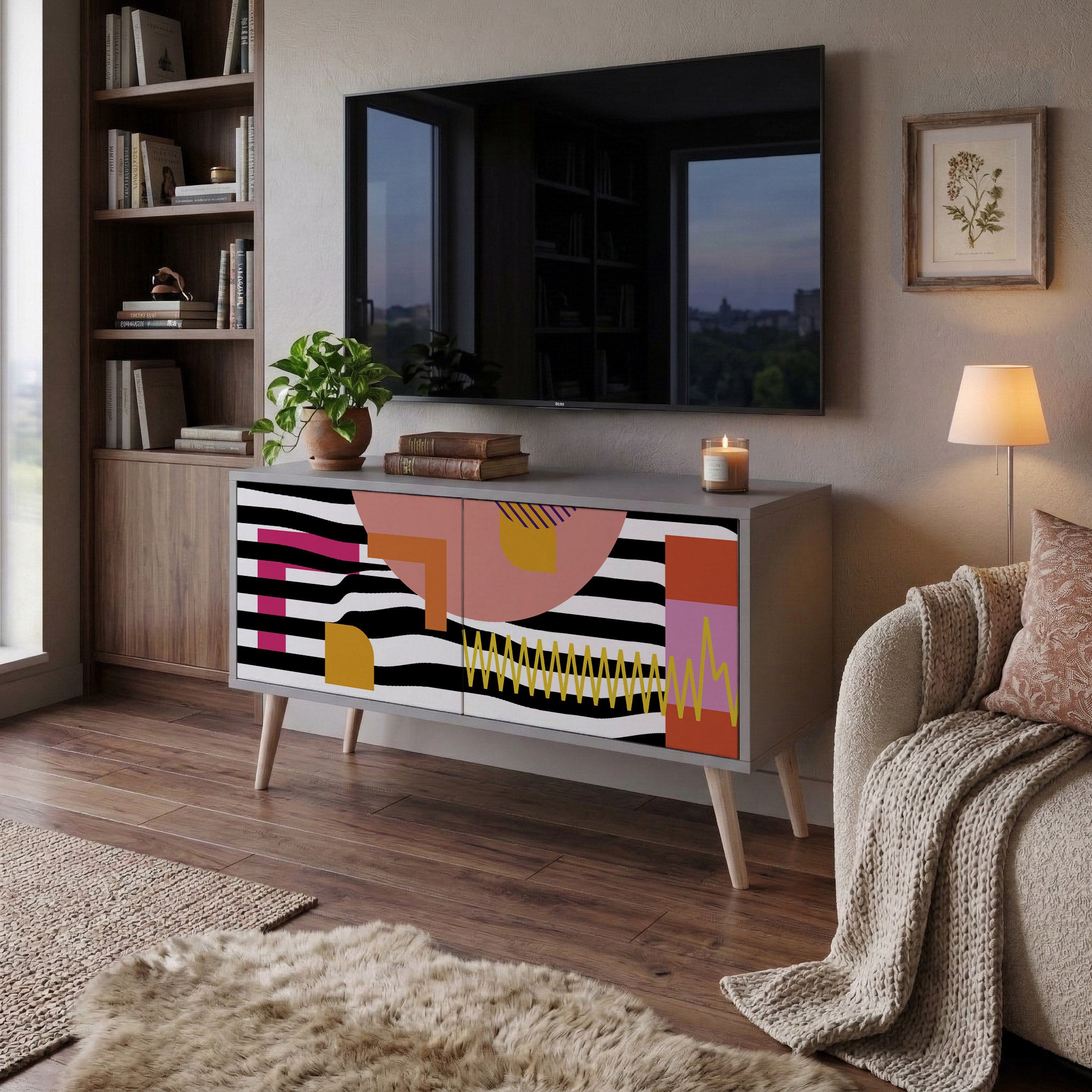 CHROMATIC ABSTRACT Compact 2-Door TV Cabinet