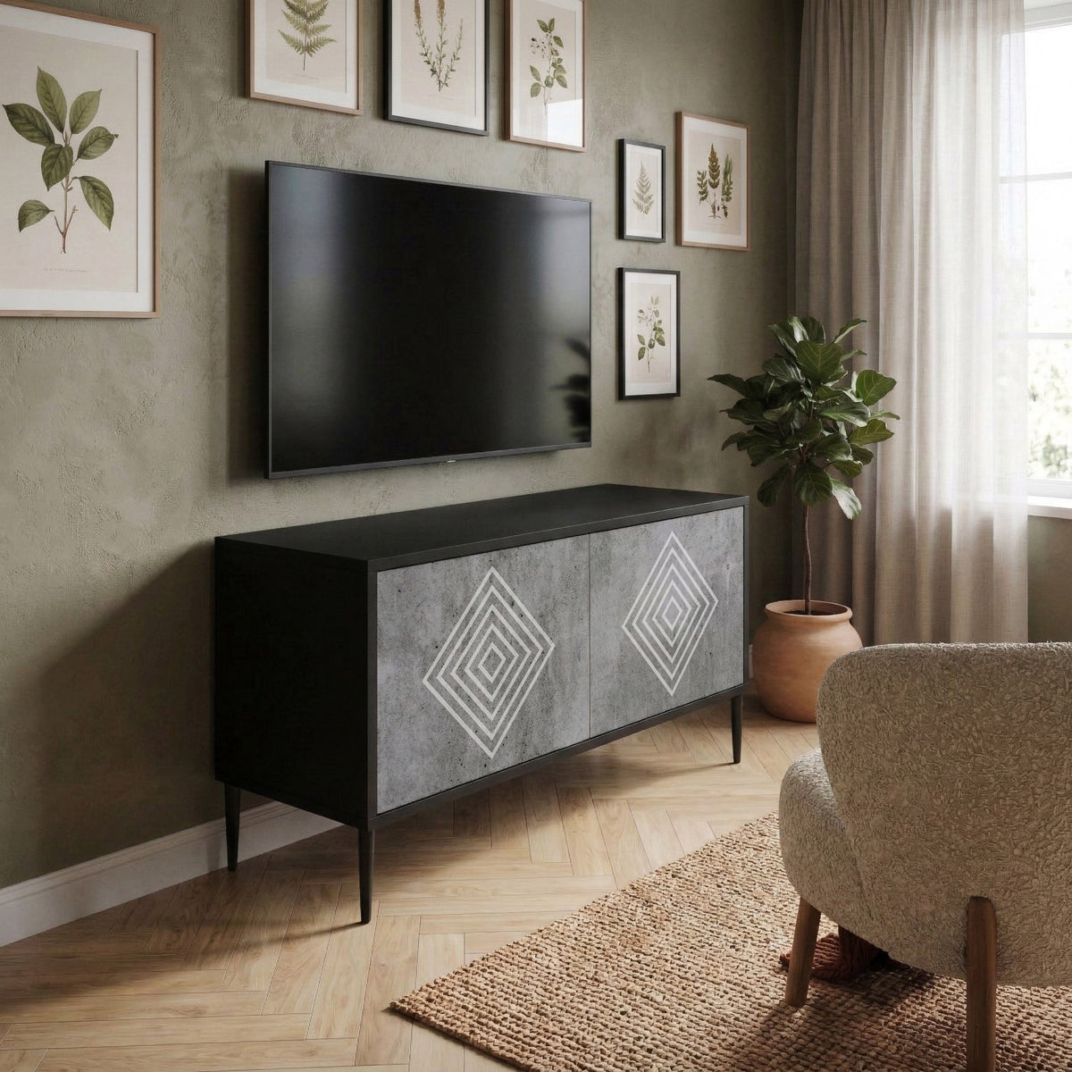 POLYGONAL ARTISTRY Kompaktes 2-türiges TV-Lowboard
