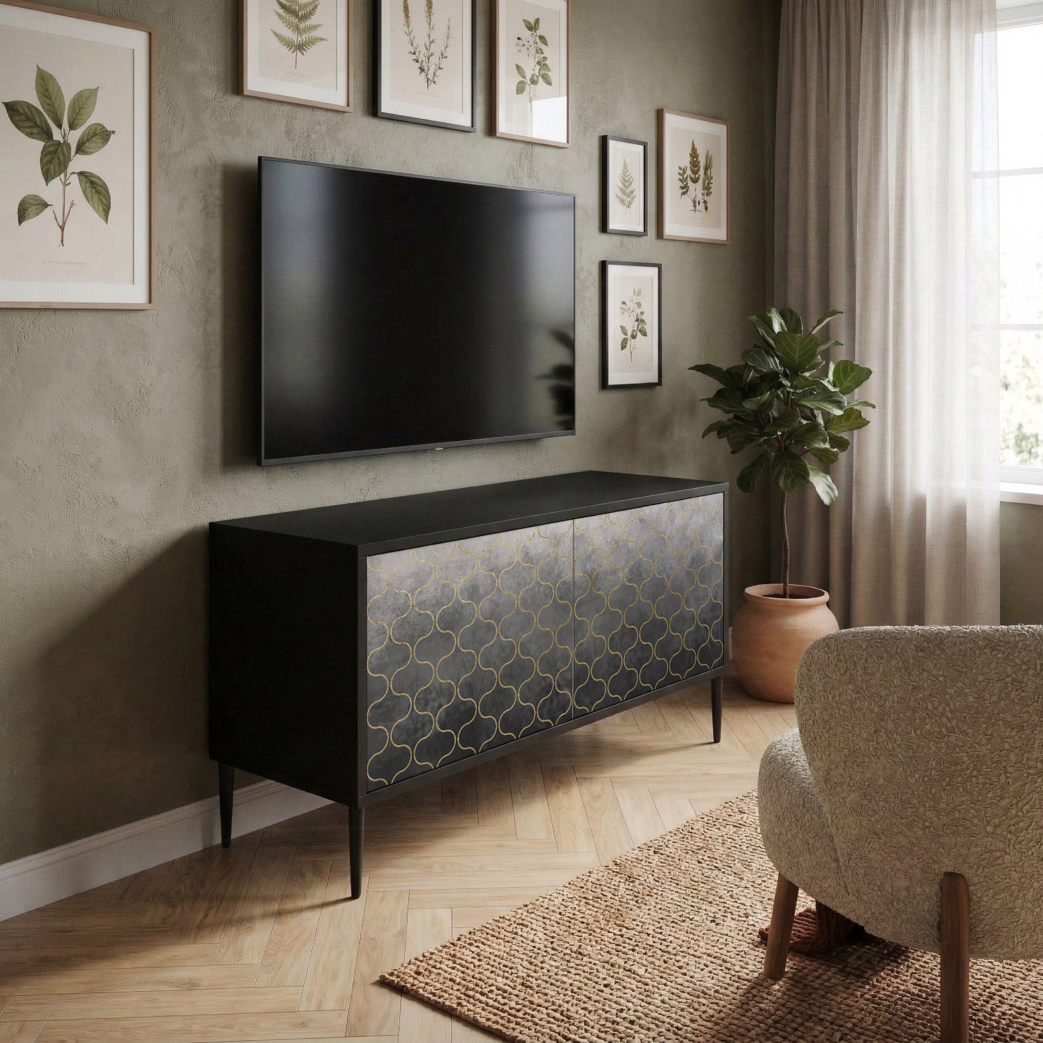 TESSELATED GRAYISH Compact 2-Door TV Cabinet