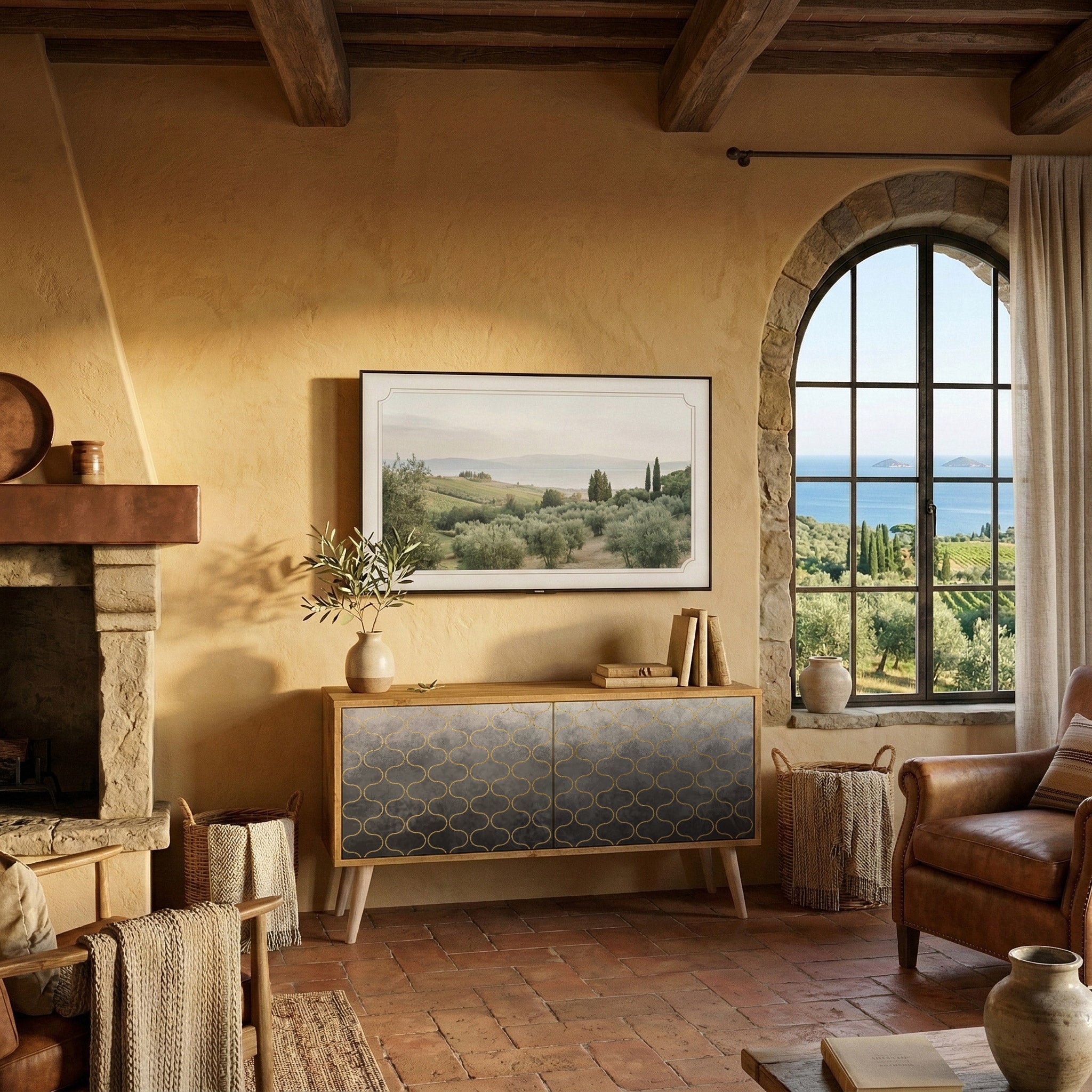 TESSELATED GRAYISH Kompaktes 2-türiges TV-Lowboard