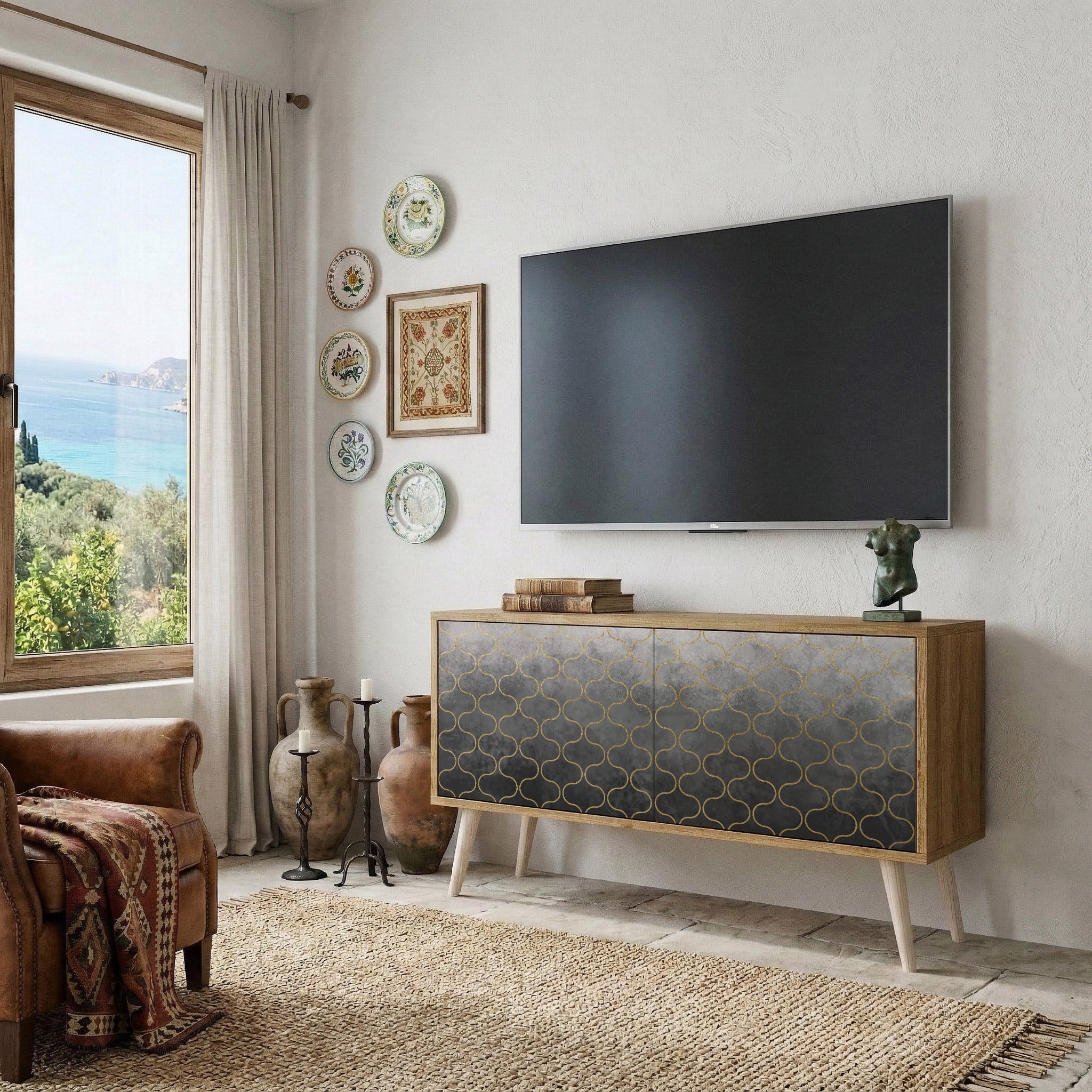 TESSELATED GRAYISH Kompaktes 2-türiges TV-Lowboard