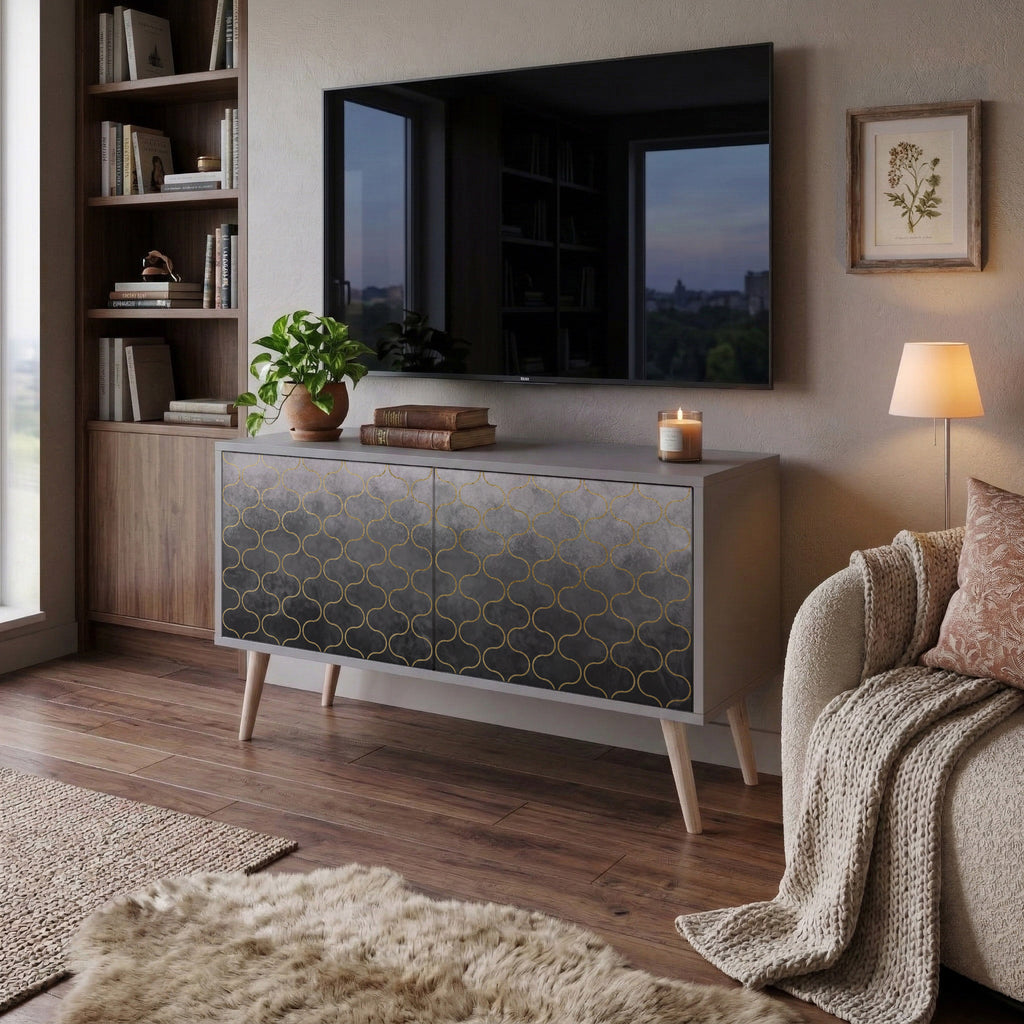 TESSELATED GRAYISH Compact 2-Door TV Cabinet