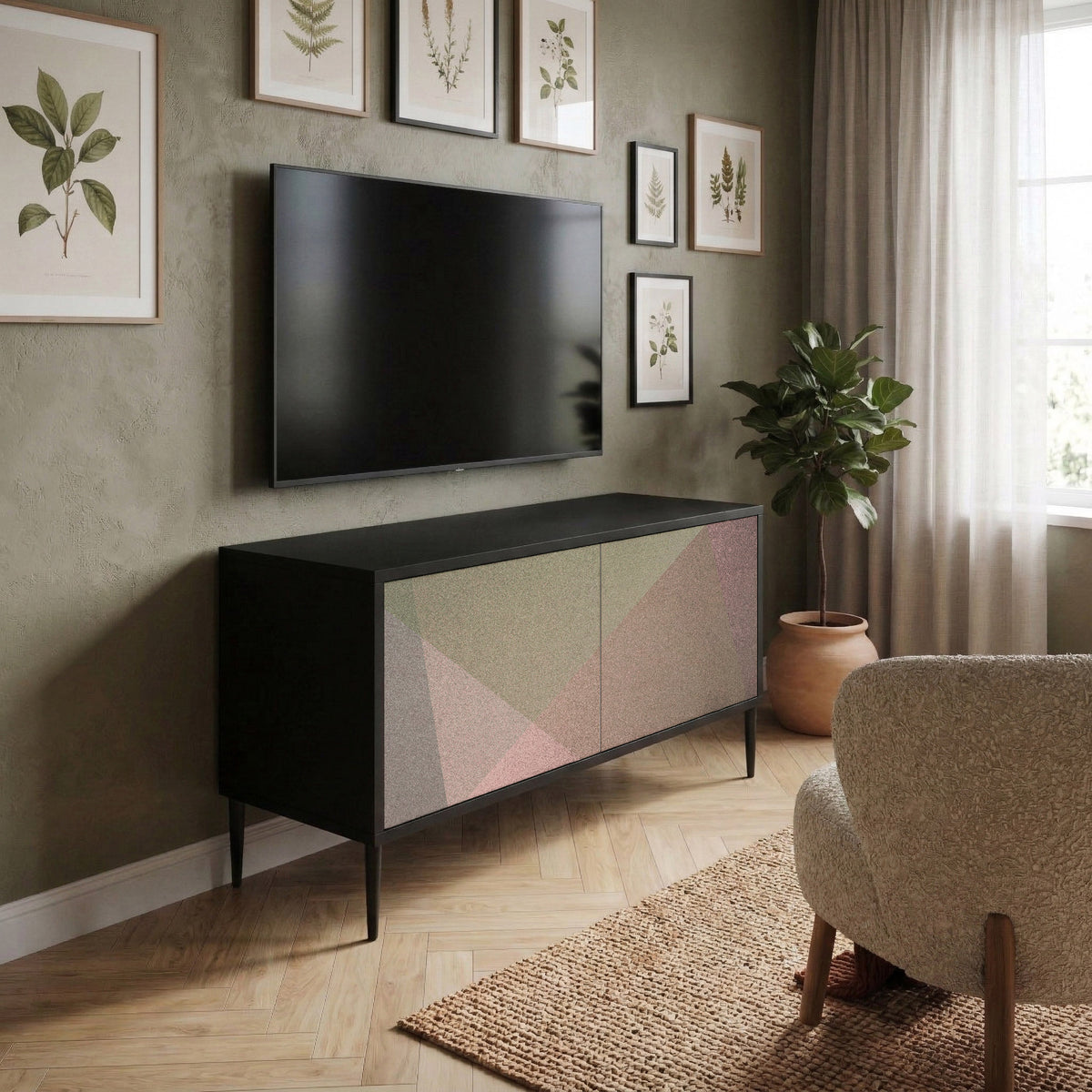 BEIGE GEOMETRY Kompaktes 2-türiges TV-Lowboard
