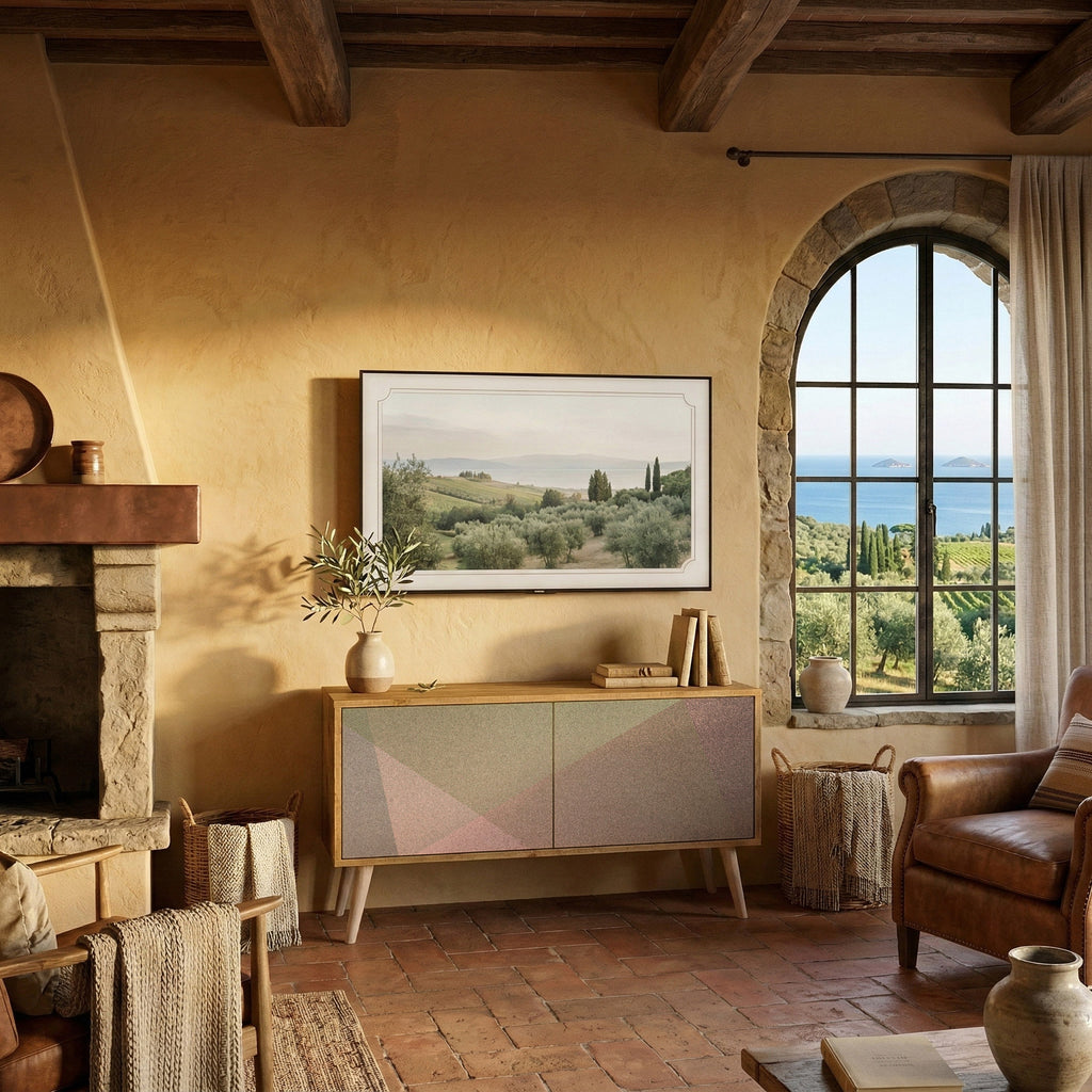 BEIGE GEOMETRY Compact 2-Door TV Cabinet