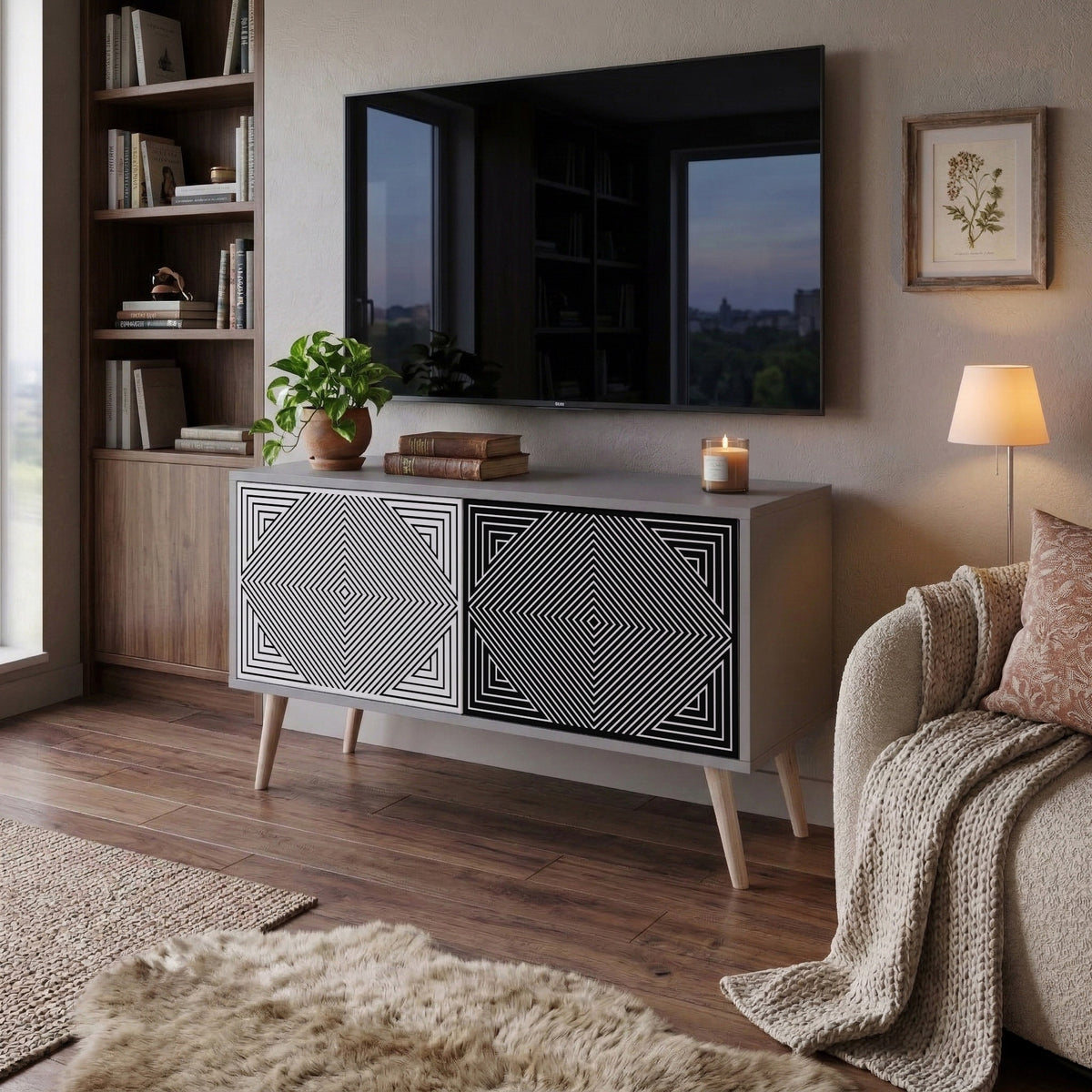 POLYGON ILLUSION Kompaktes 2-türiges TV-Lowboard