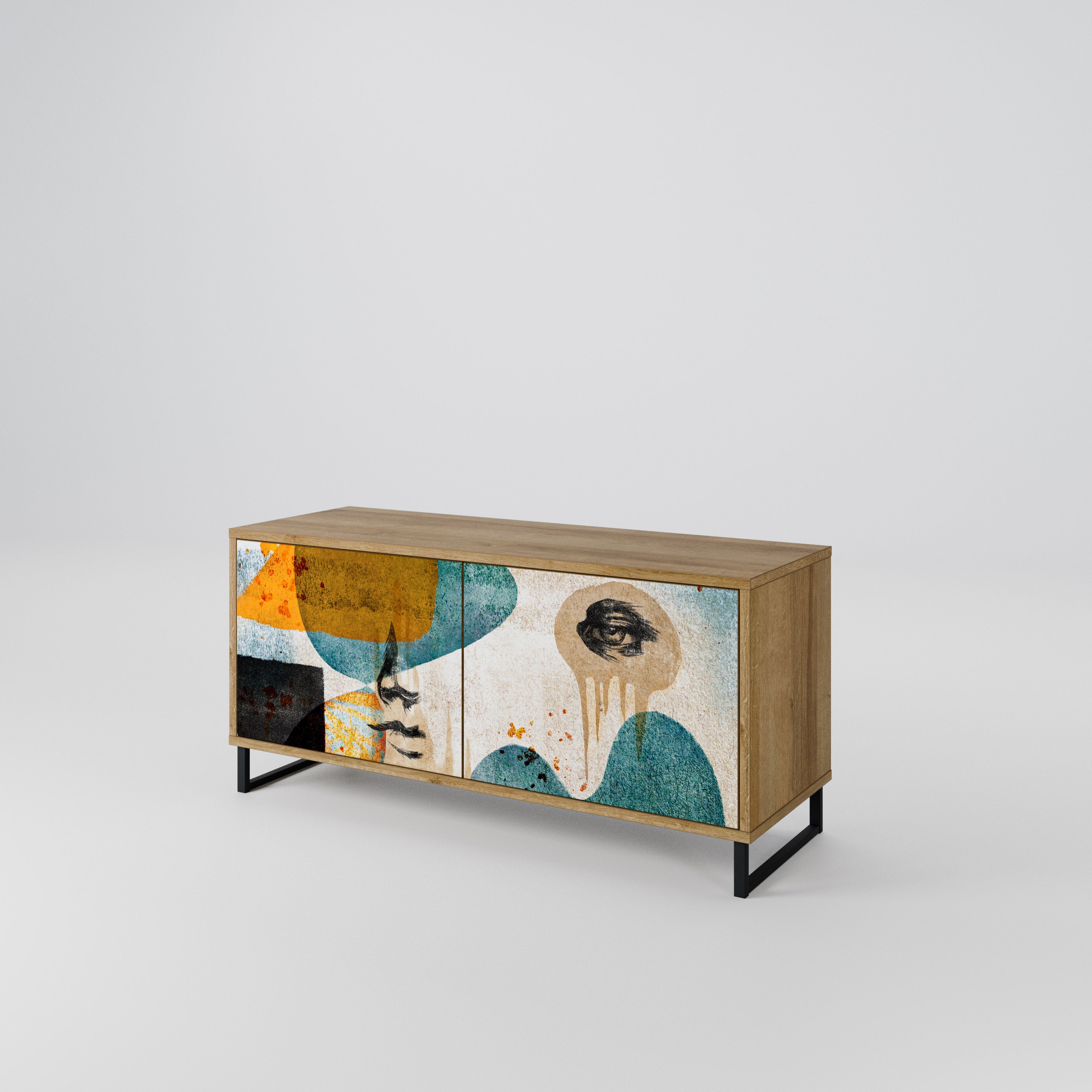 ABSTRACT FACES Compact 2-Door TV Cabinet
