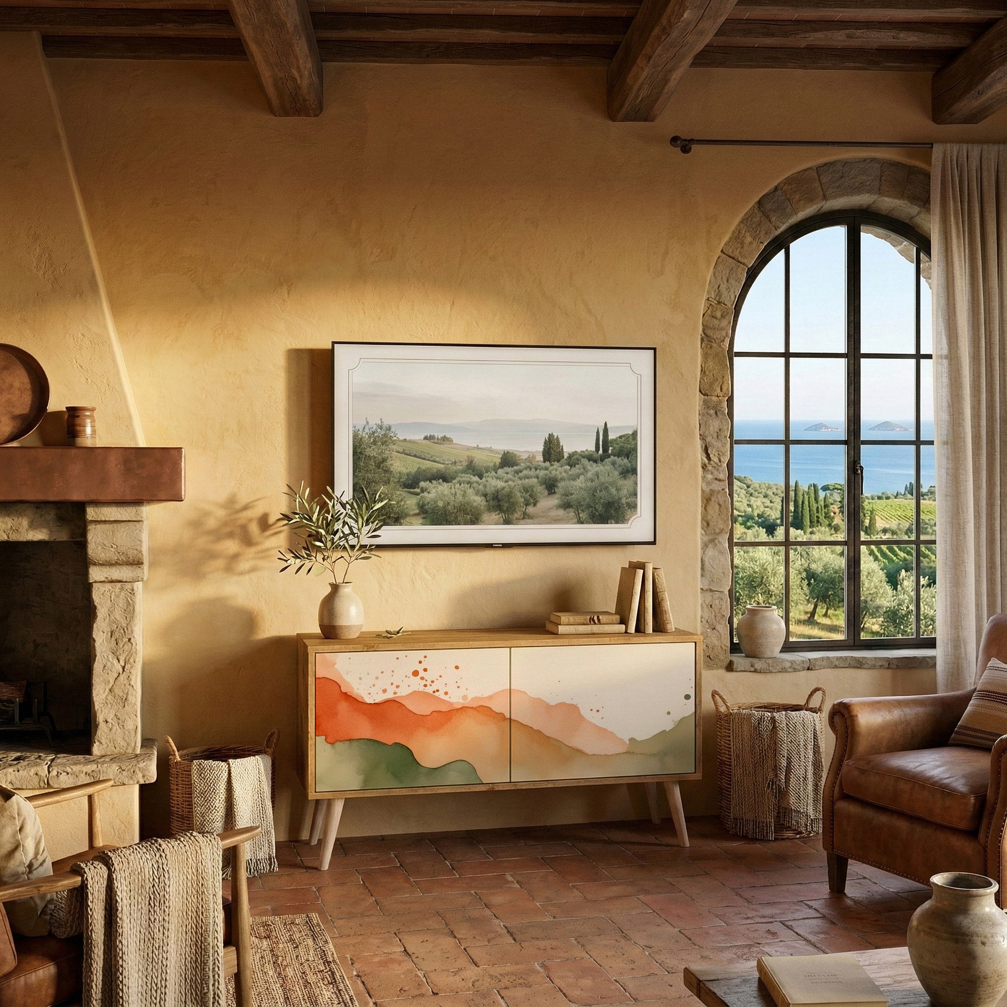 WATERCOLOUR PEAKS Kompaktes 2-türiges TV-Lowboard