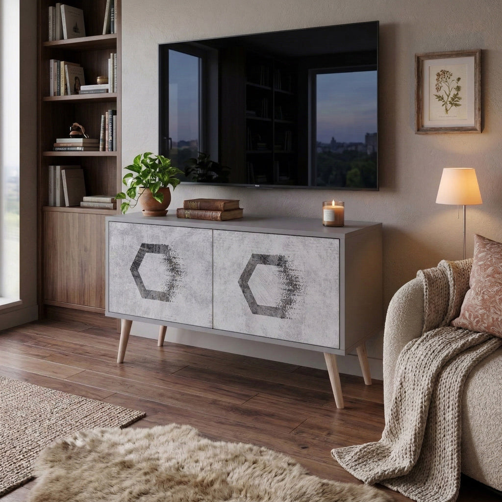 HEXAGONAL FIGURES Compact 2-Door TV Cabinet