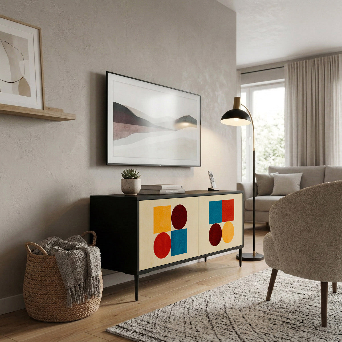 GEOMETRIC PUZZLE Compact 2-Door TV Cabinet