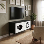 BLACK AND WHITE COMBINATION Compact 2-Door TV Cabinet