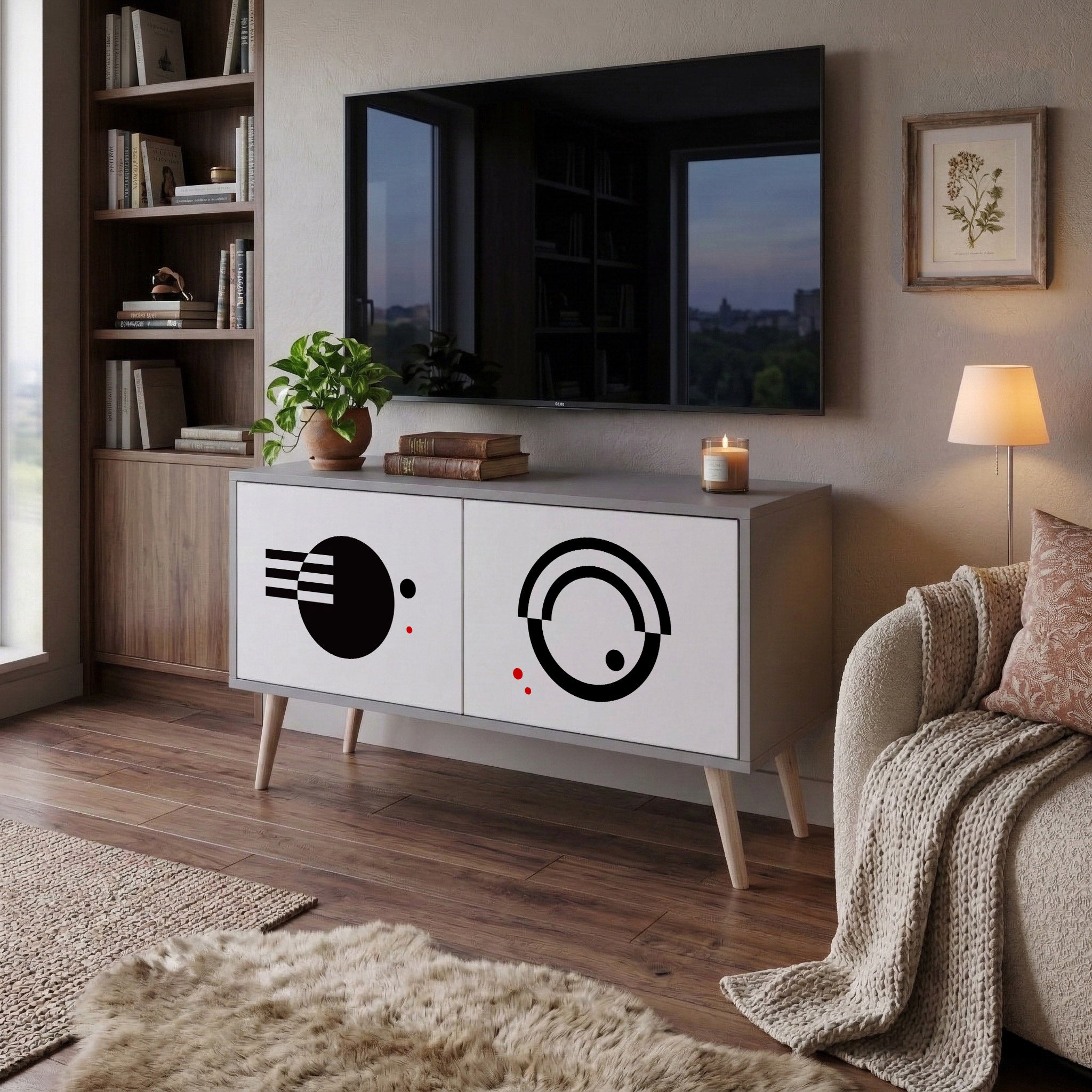 BLACK AND WHITE COMBINATION Compact 2-Door TV Cabinet