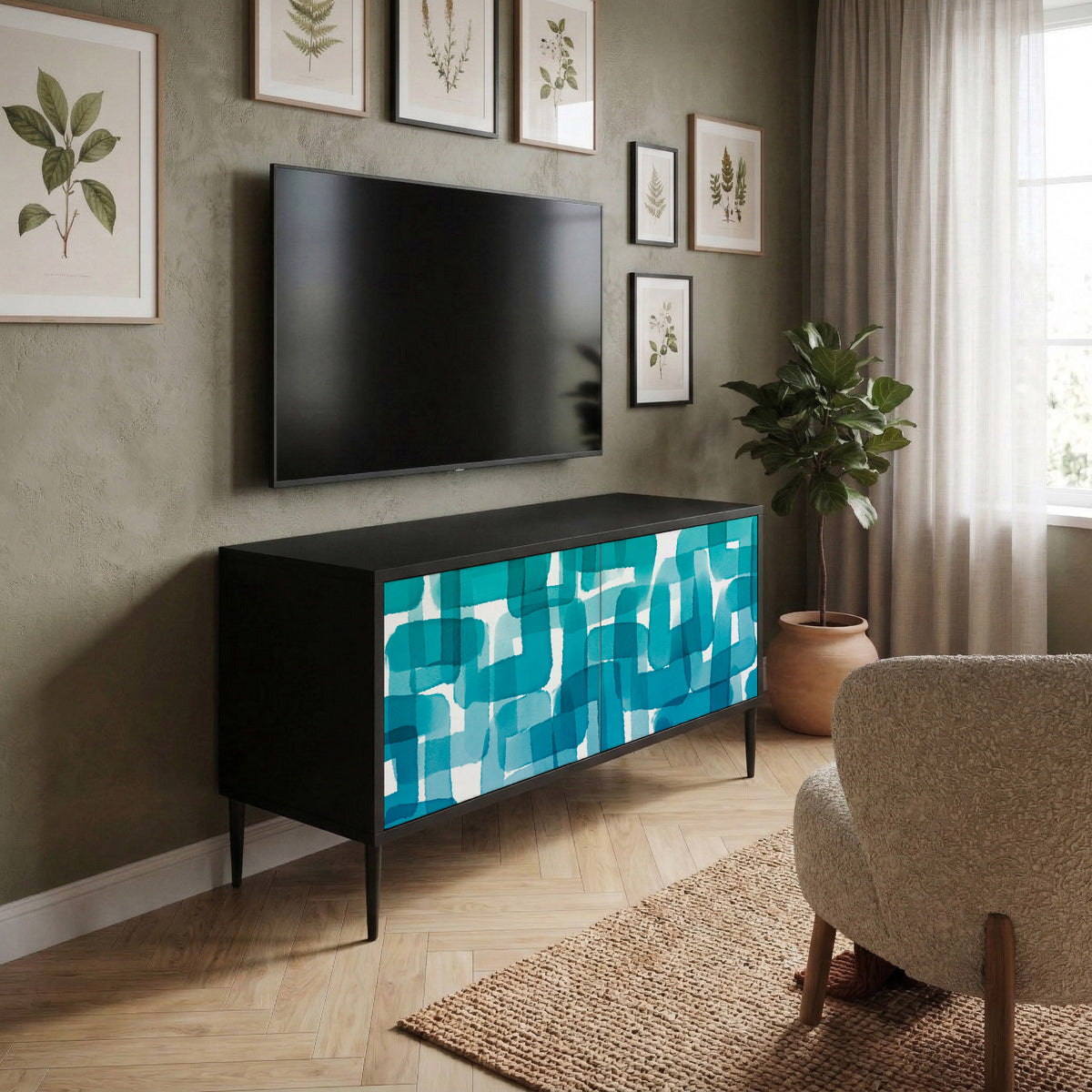 TURQUOISE RECTANGLES Kompaktes 2-türiges TV-Lowboard