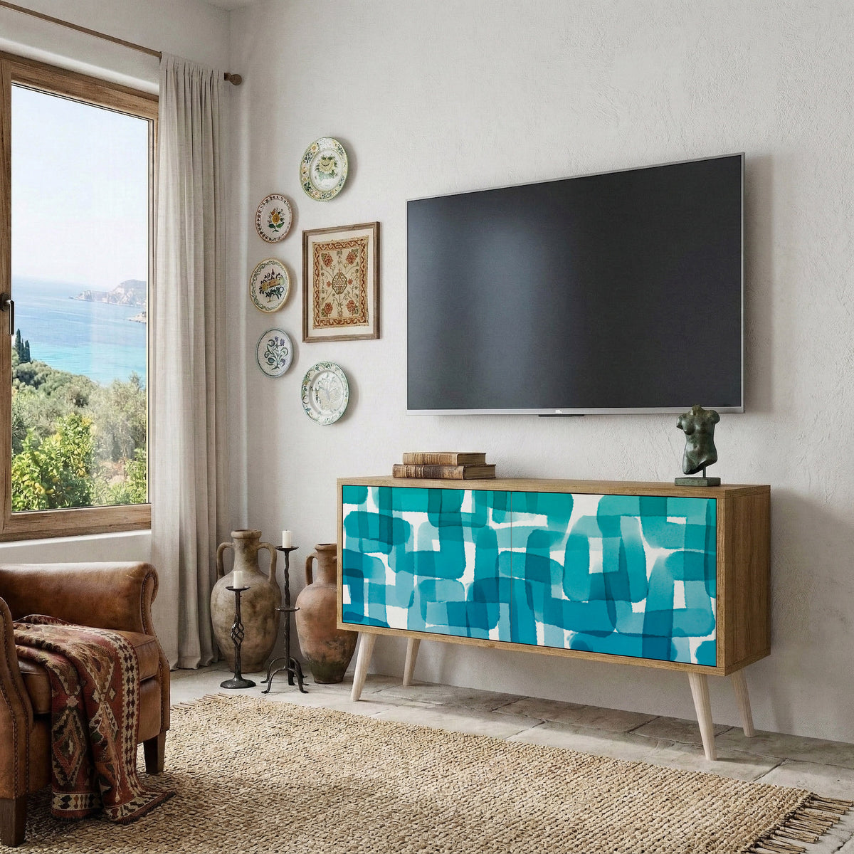 TURQUOISE RECTANGLES Kompaktes 2-türiges TV-Lowboard