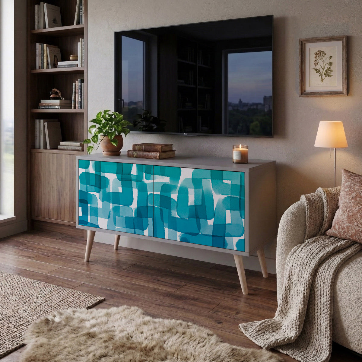 TURQUOISE RECTANGLES Kompaktes 2-türiges TV-Lowboard