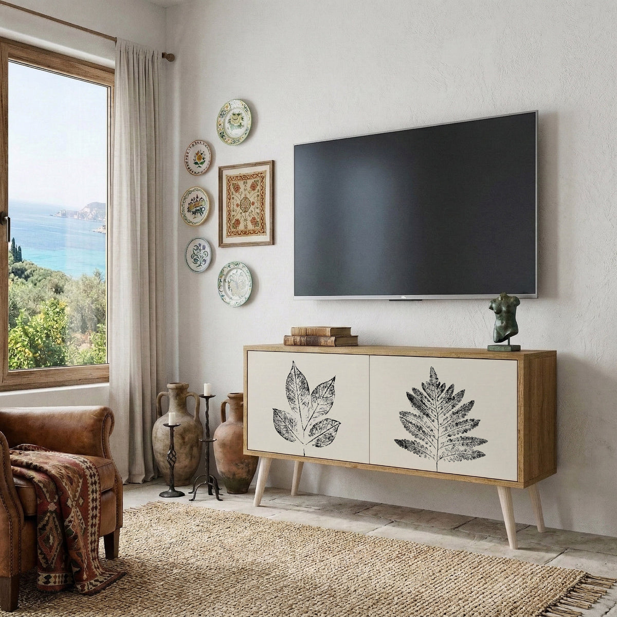 LEAFY STAMPS Compact 2-Door TV Cabinet